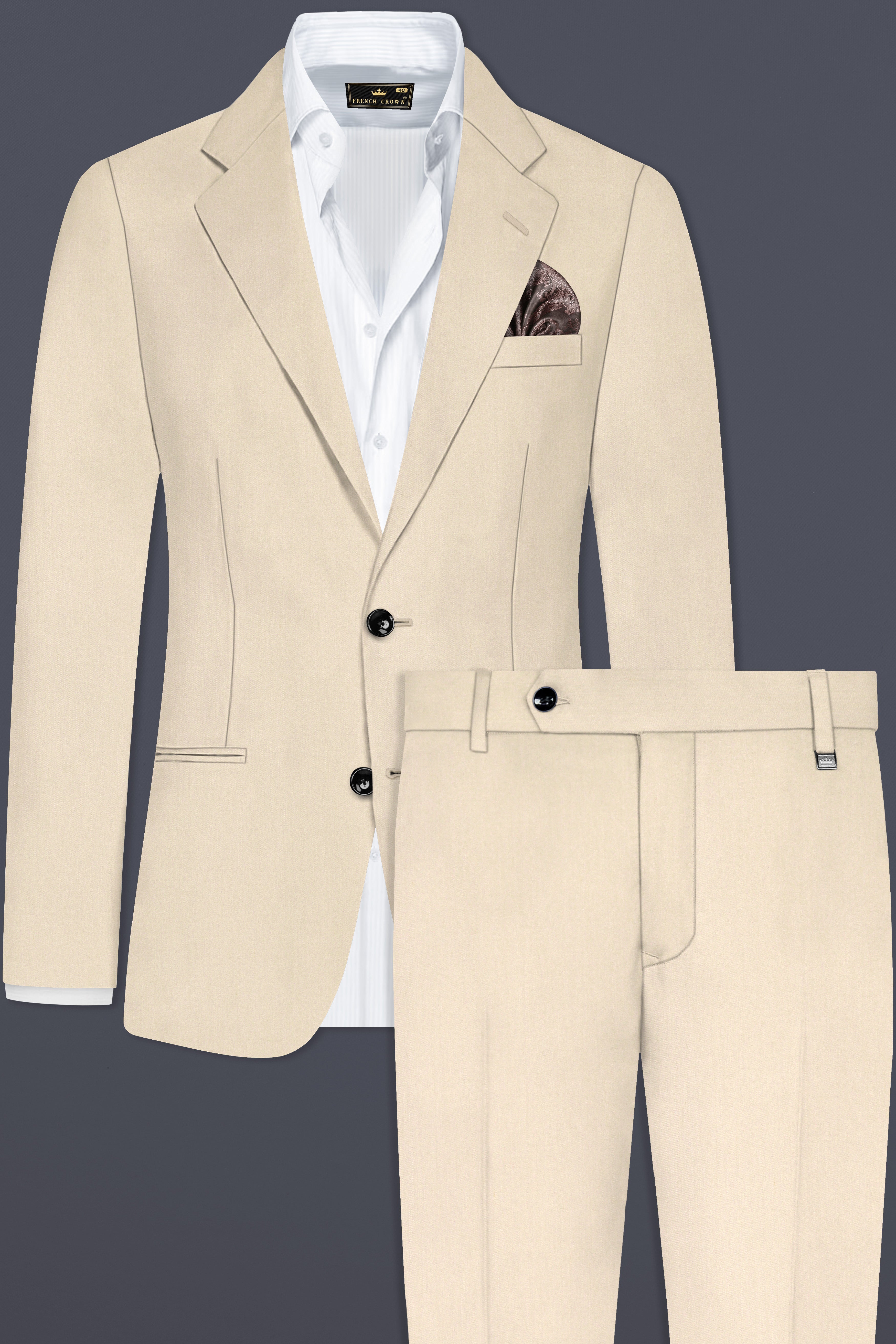 Hampton Cream Solid Wool Blend Single Breasted Suit