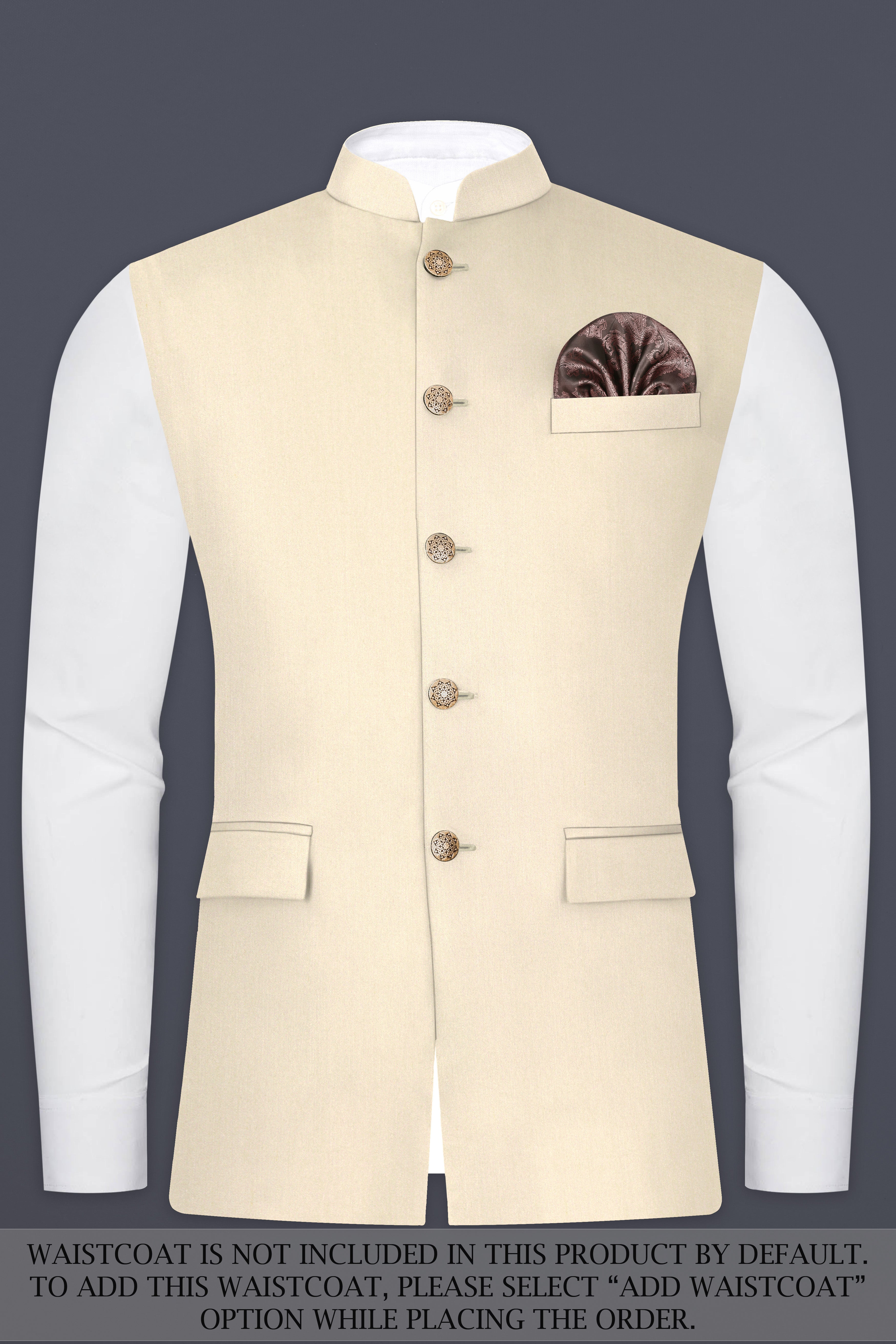 Hampton Cream Solid Wool Blend Bandhgala Suit