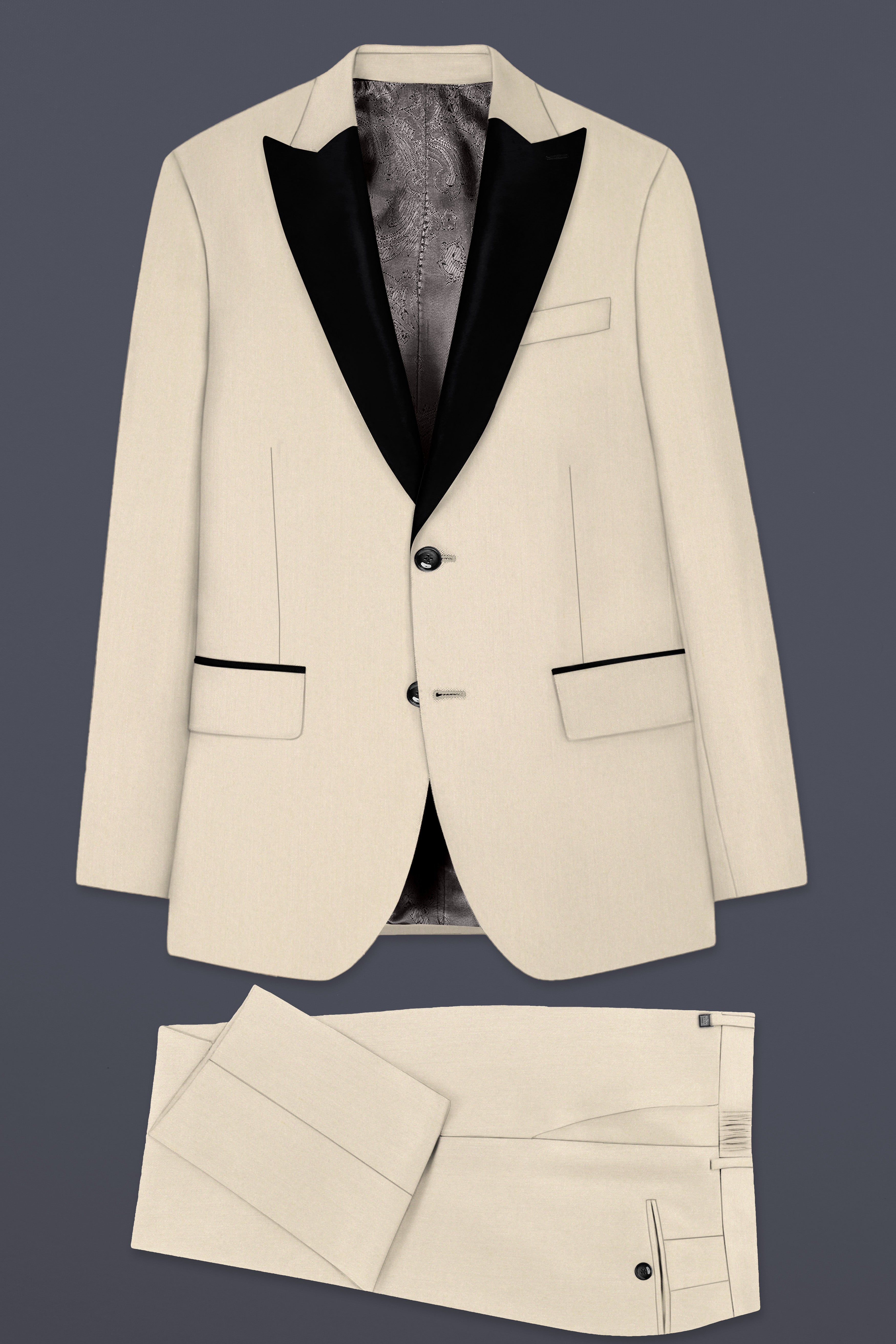 Hampton Cream Solid Wool Blend Peak Collar Tuxedo Suit