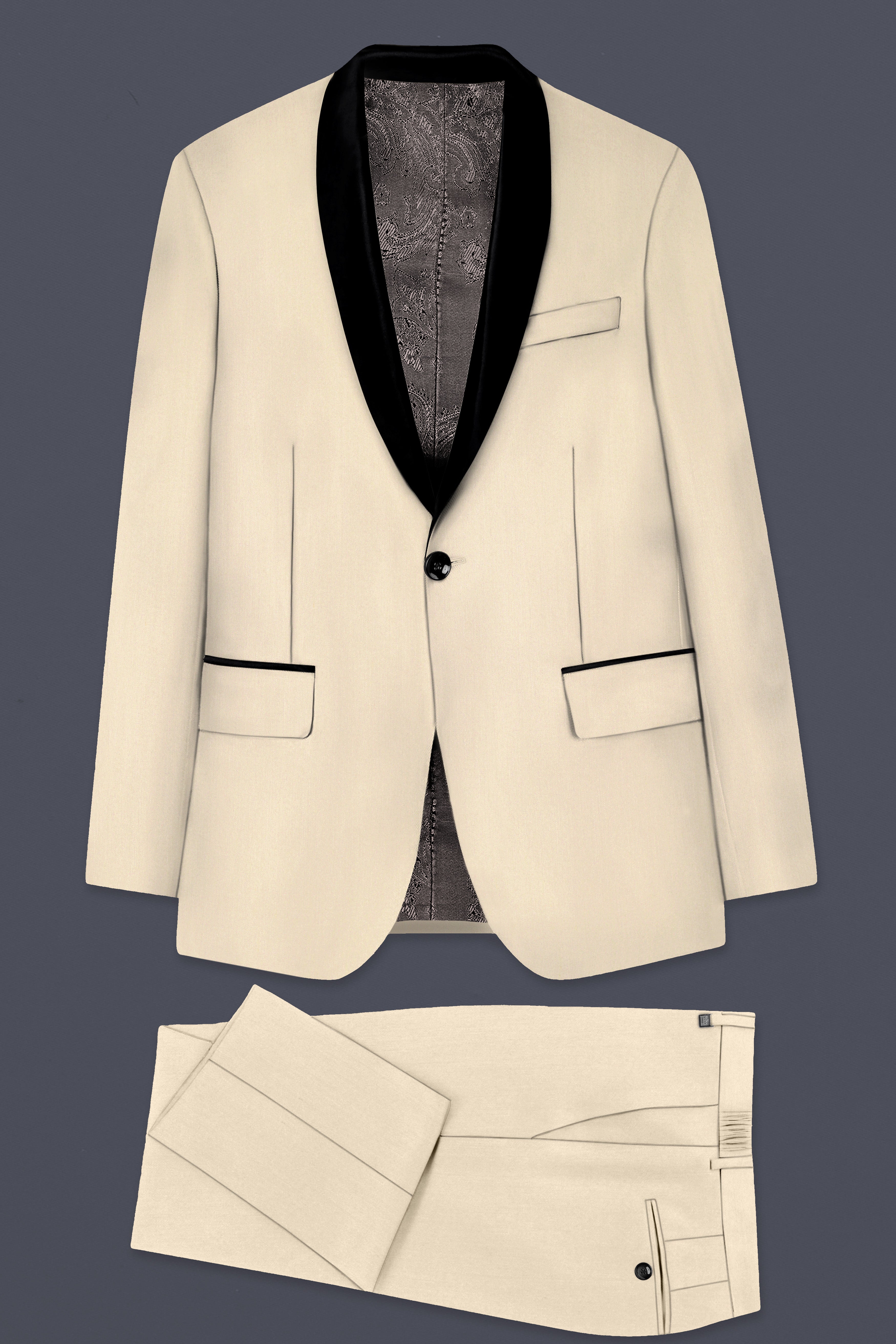 Hampton Cream Solid Wool Blend Tuxedo Suit