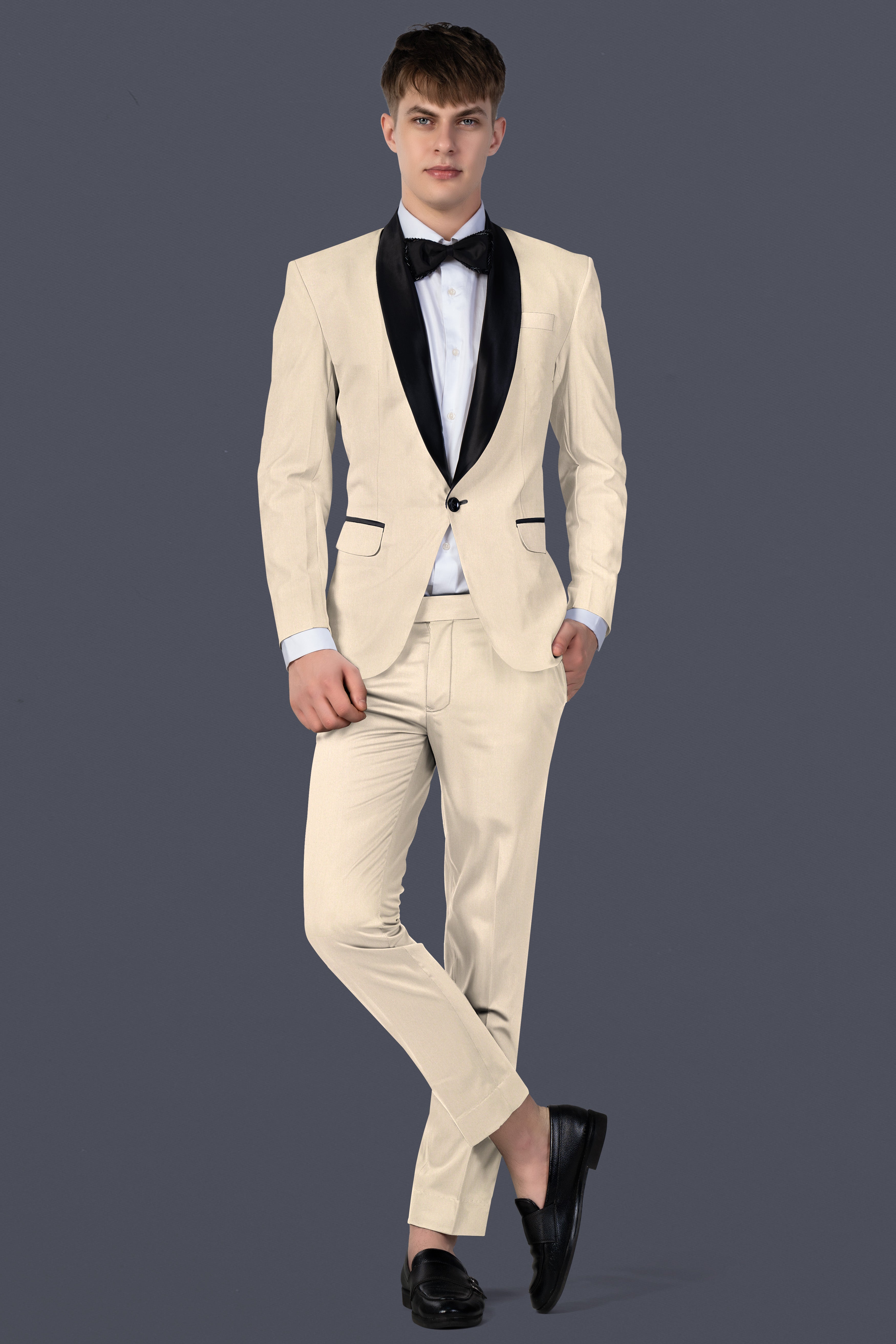 Hampton Cream Solid Wool Blend Tuxedo Suit