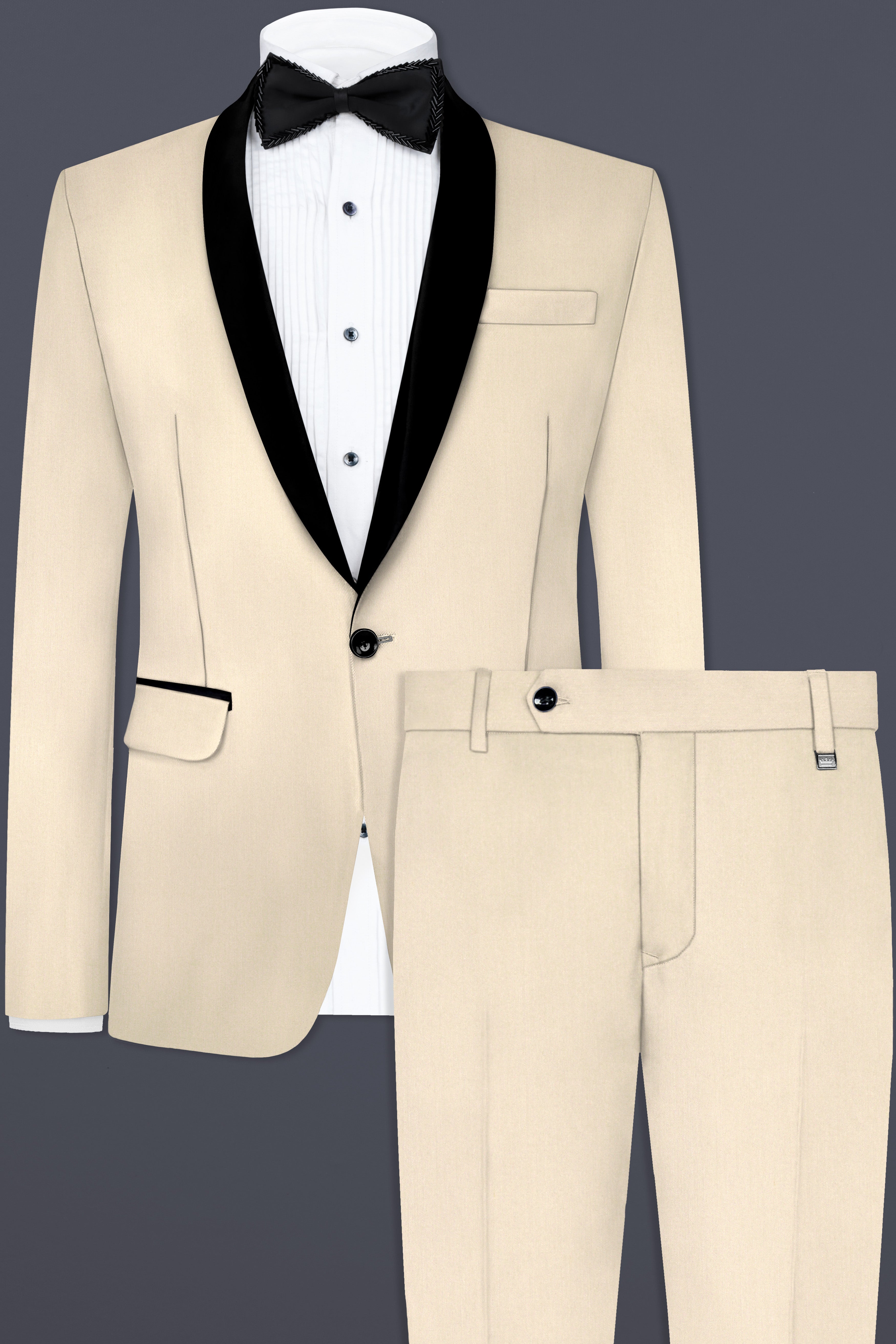 Hampton Cream Solid Wool Blend Tuxedo Suit