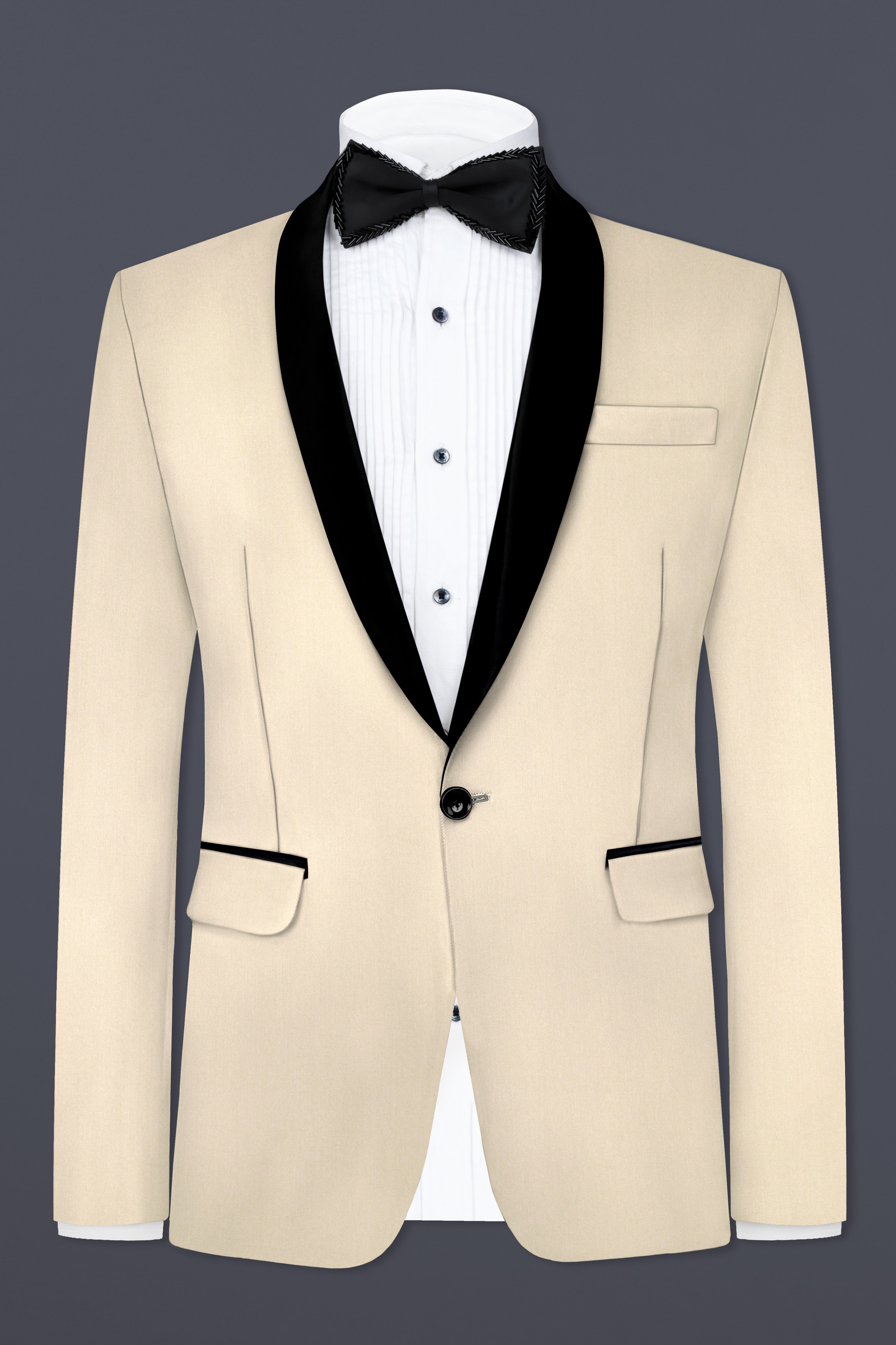 Hampton Cream Solid Wool Blend Tuxedo Suit