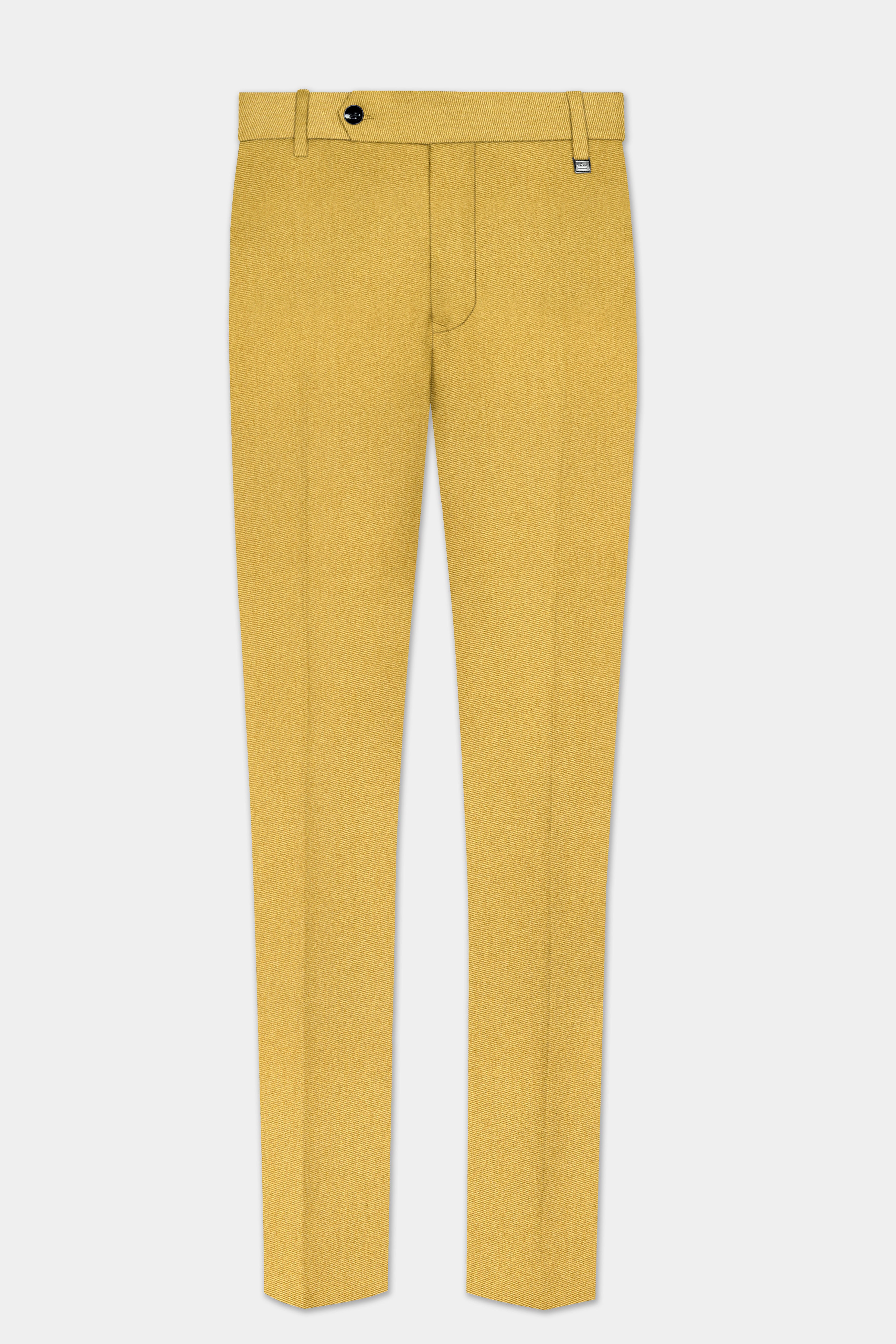 Camel Yellow Solid Cotton Double Breasted Suit