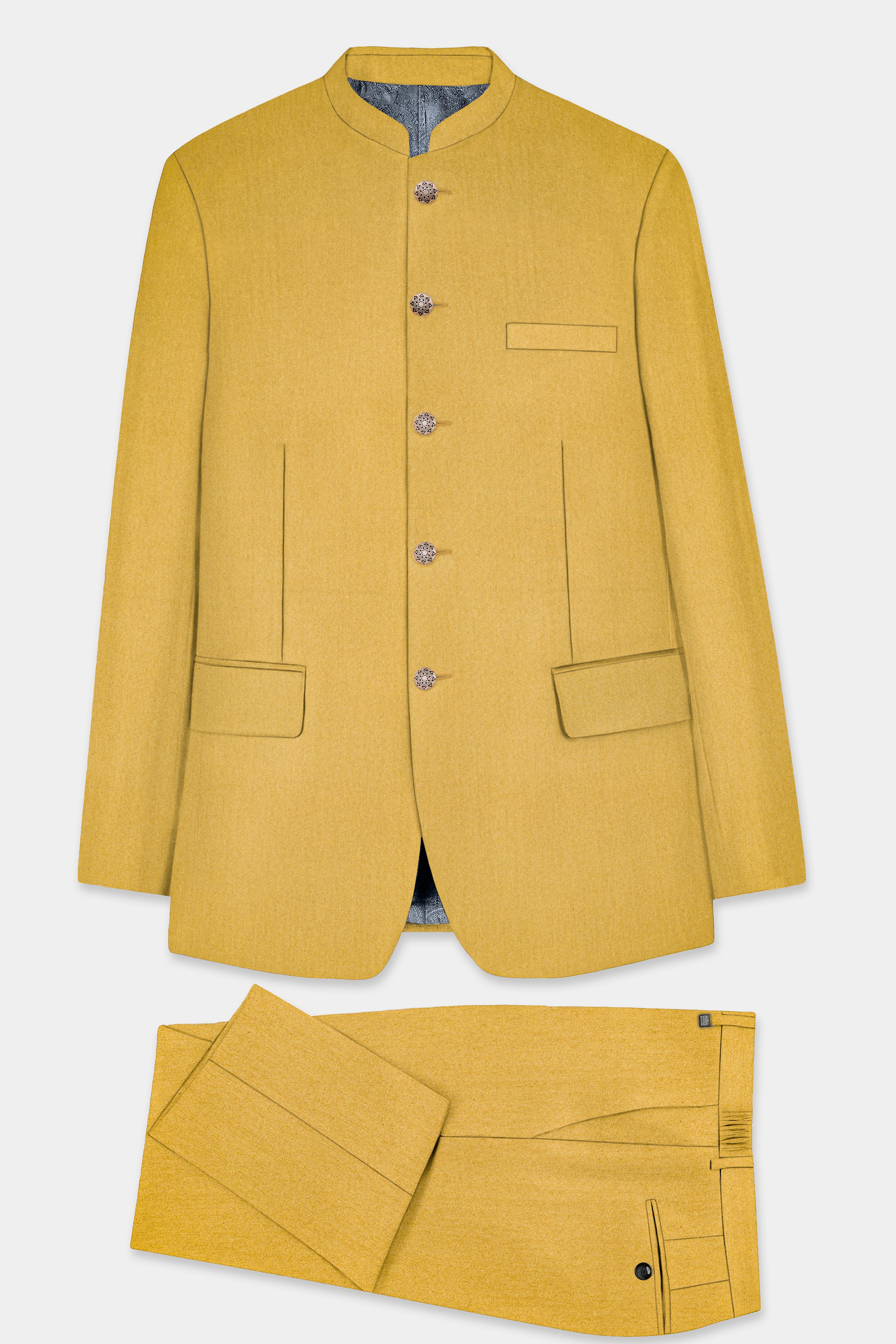 Camel Yellow Solid Cotton Bandhgala Suit