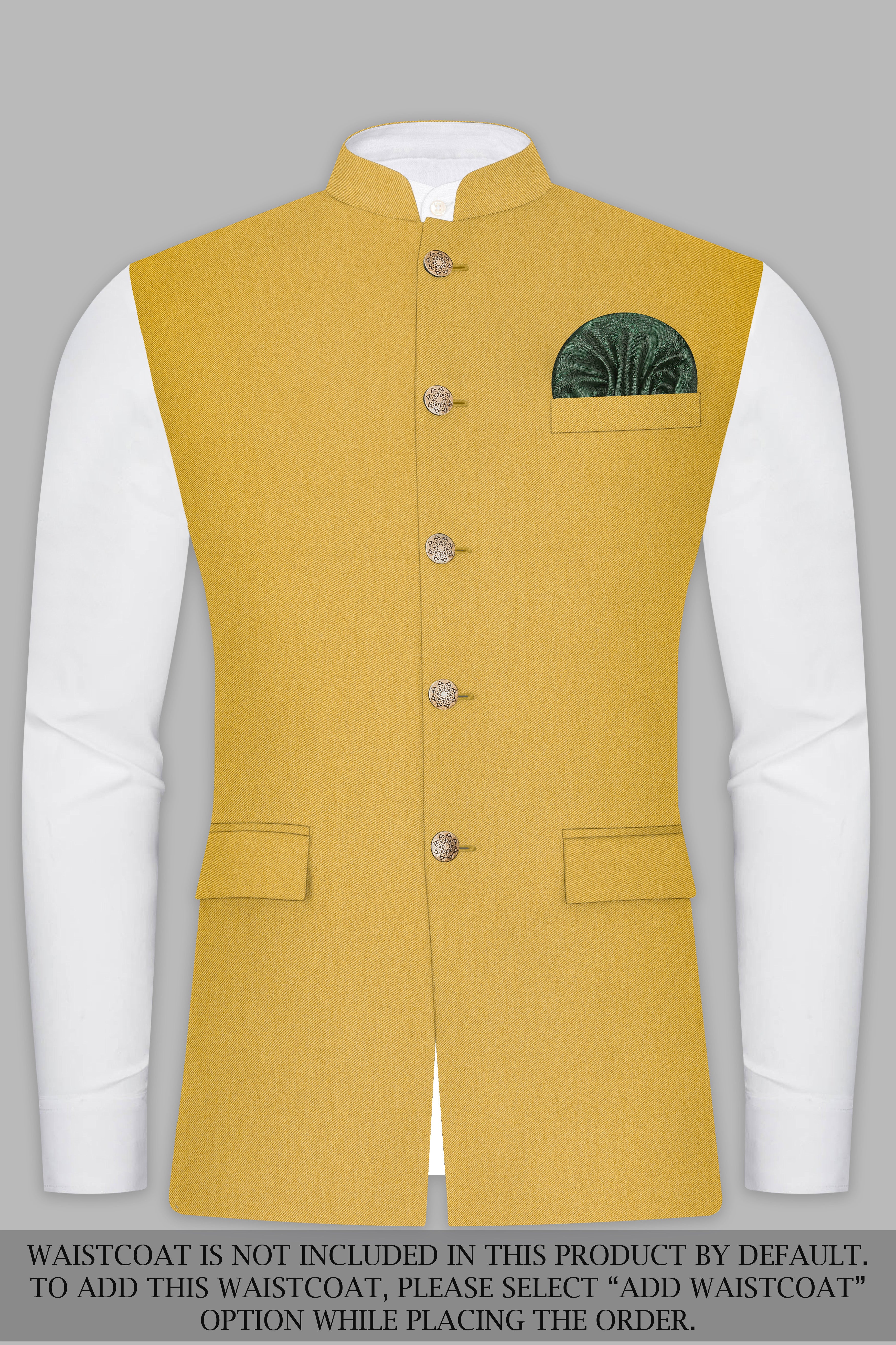 Camel Yellow Solid Cotton Bandhgala Suit