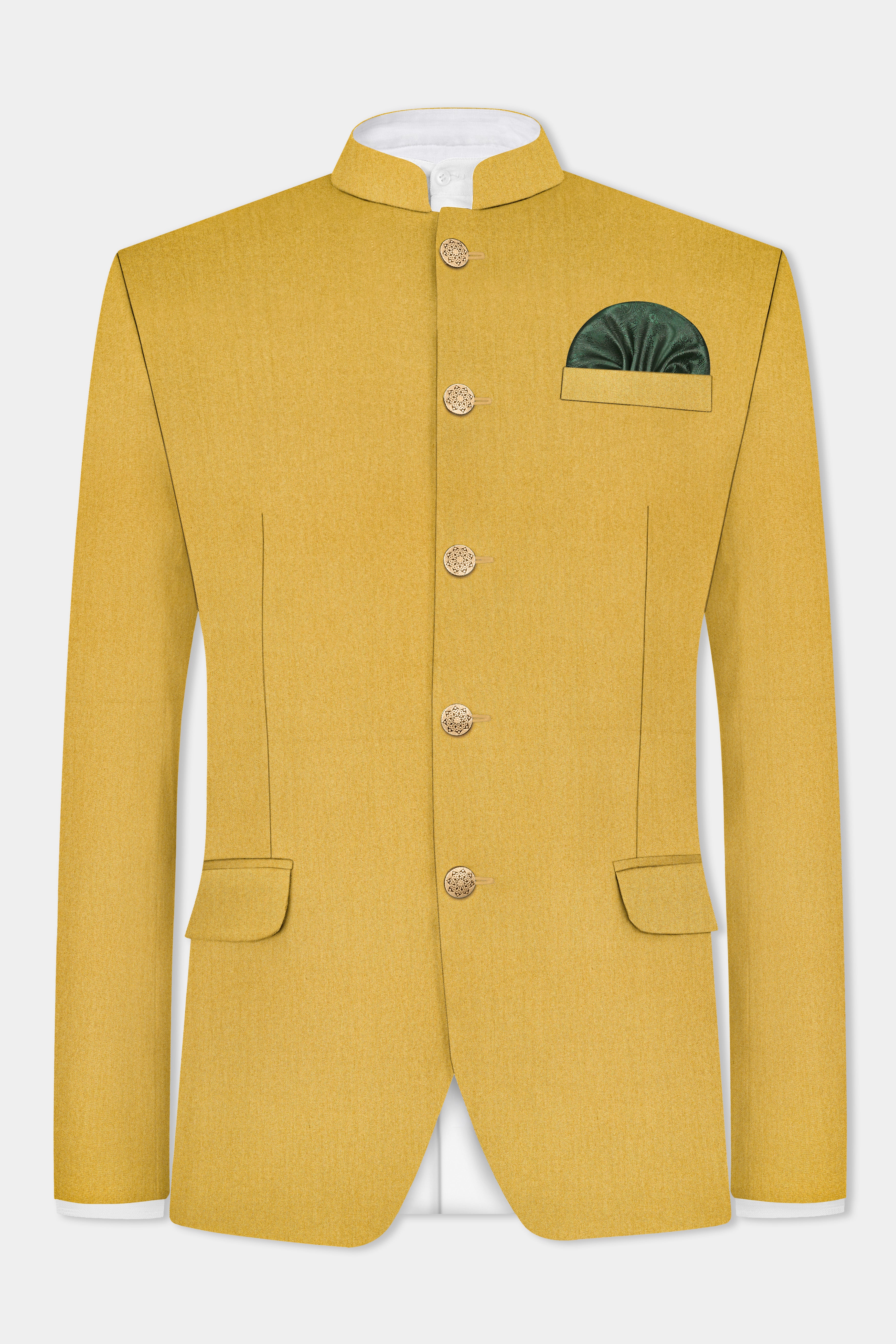 Camel Yellow Solid Cotton Bandhgala Suit