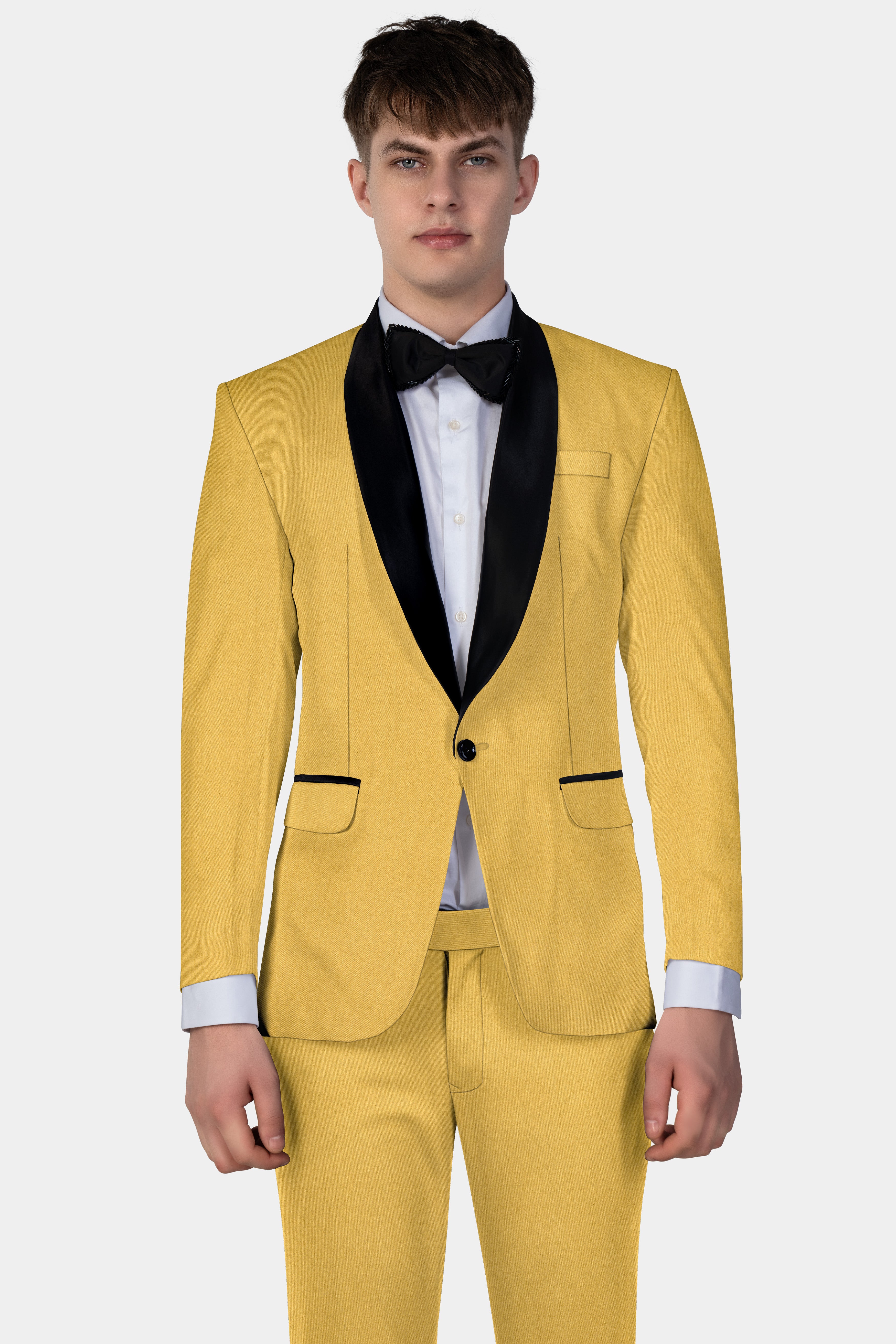 Camel Yellow Solid Cotton Tuxedo Suit