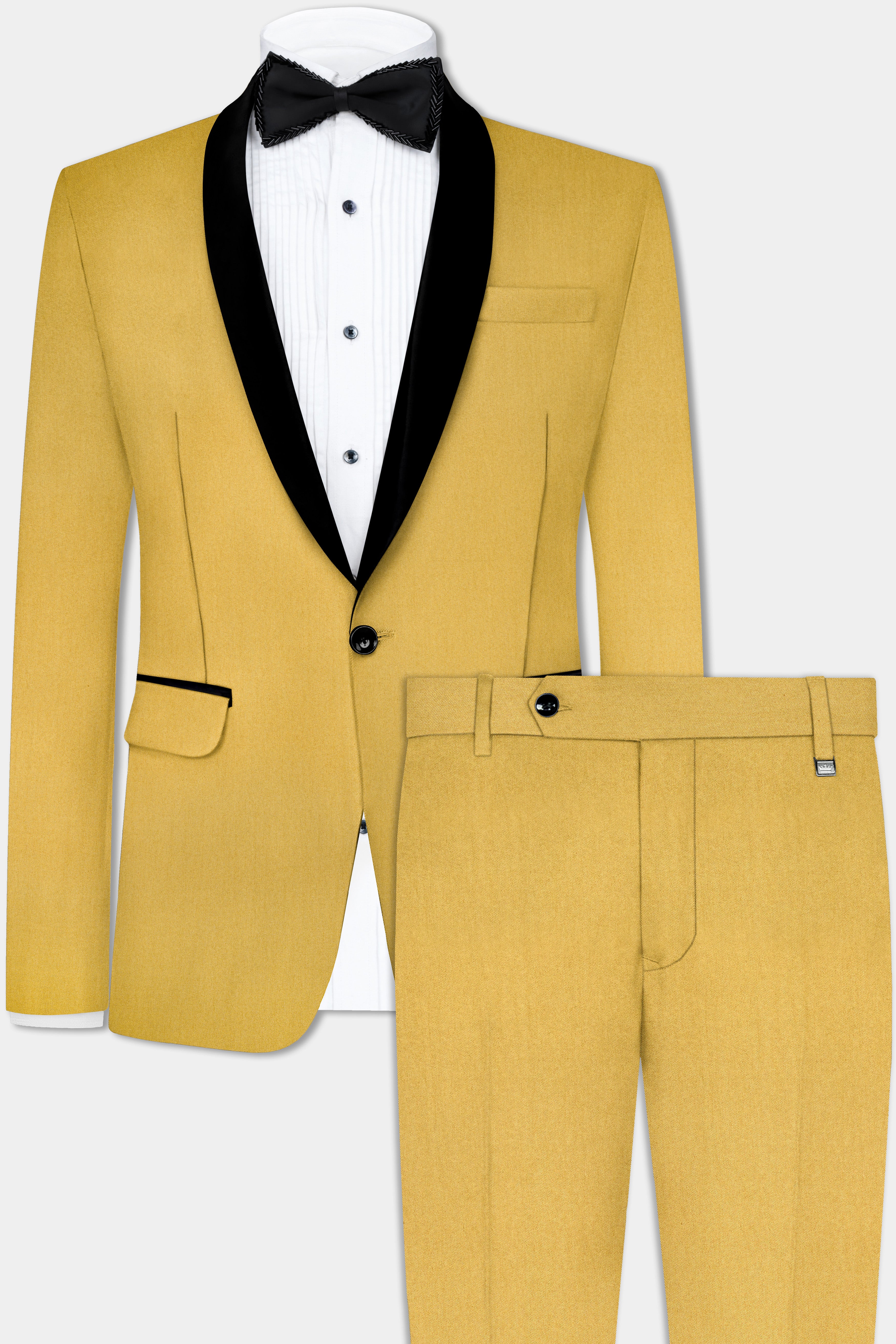 Camel Yellow Solid Cotton Tuxedo Suit