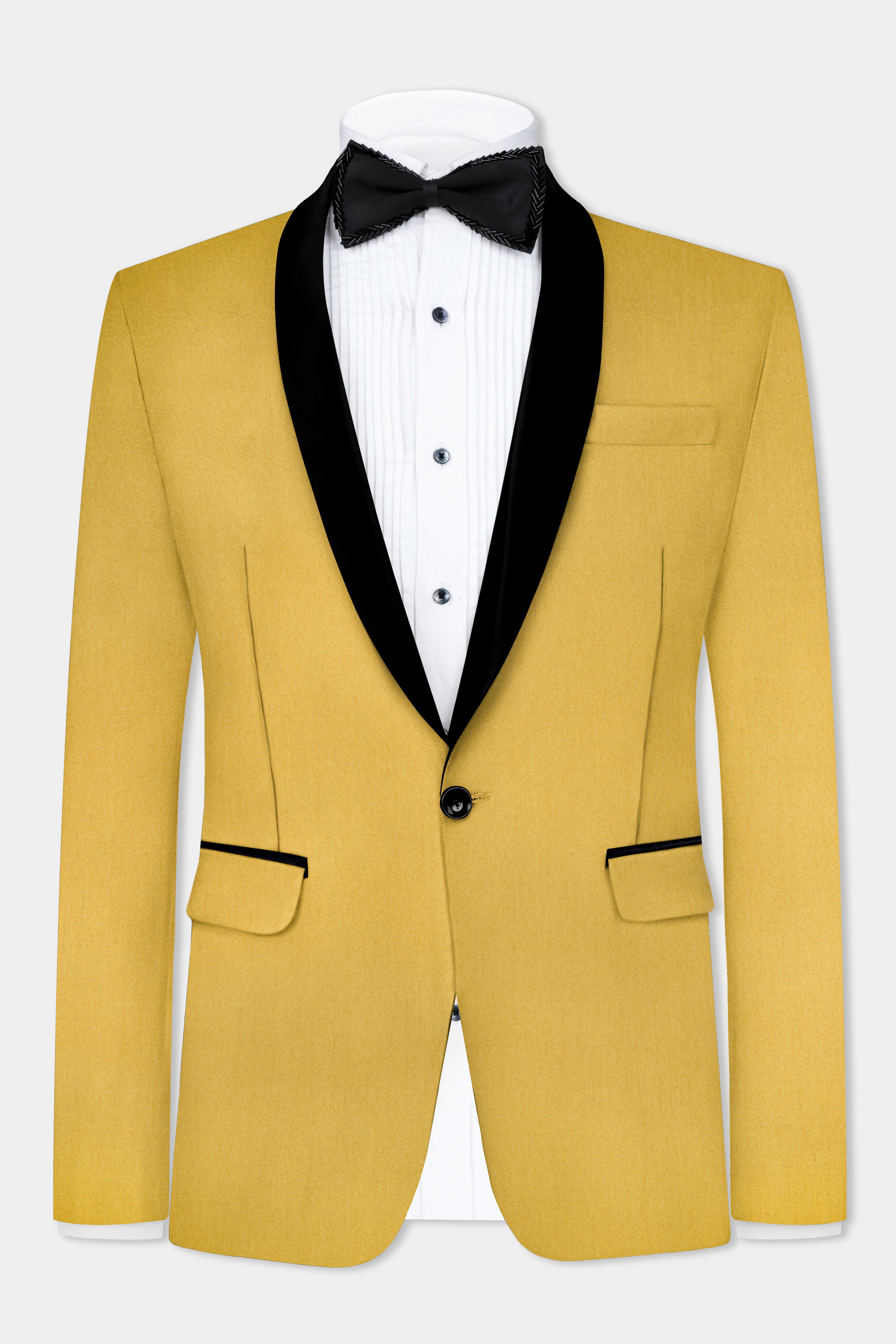 Camel Yellow Solid Cotton Tuxedo Suit