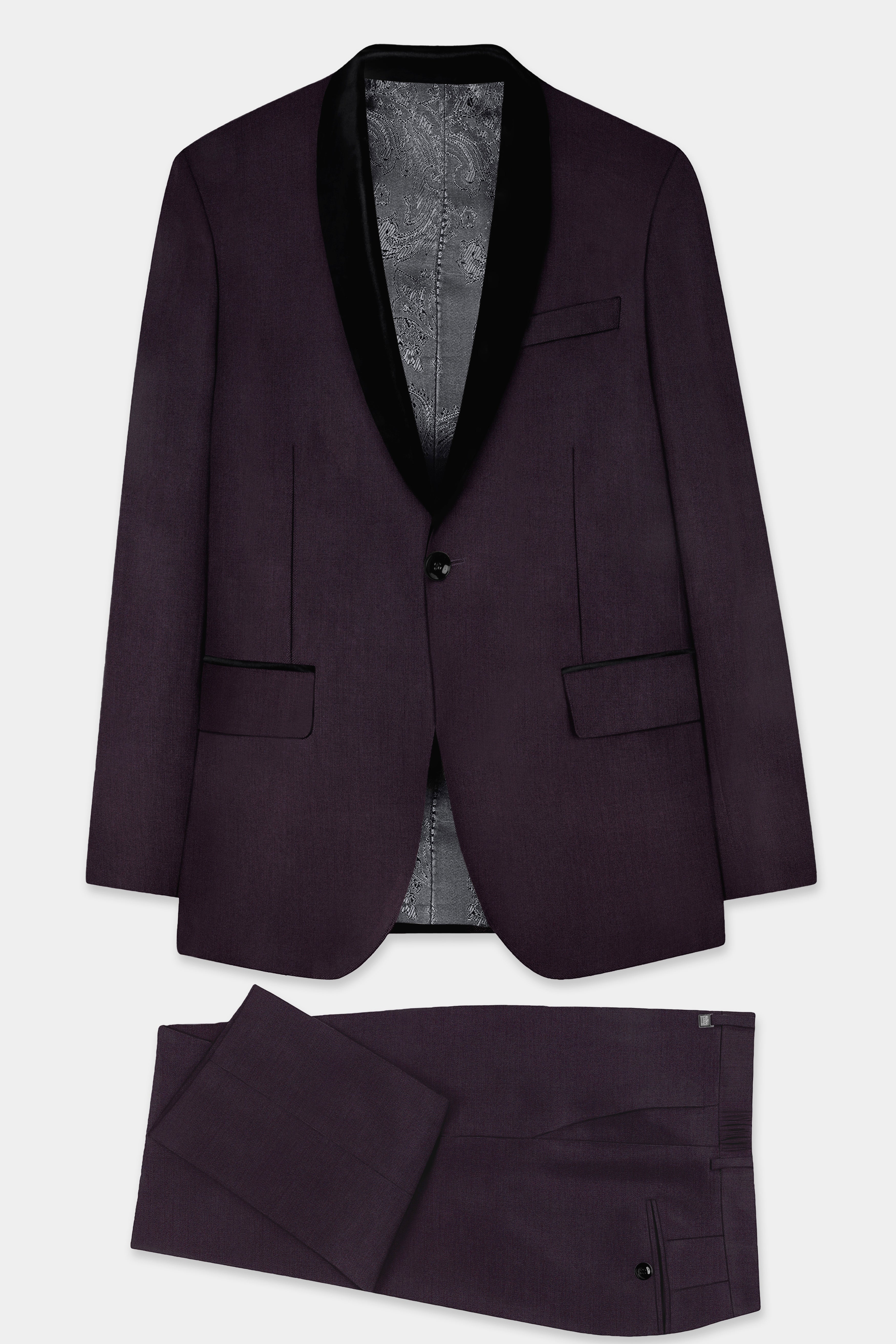 Gondola Purple Solid Wool Blend Tuxedo Suit