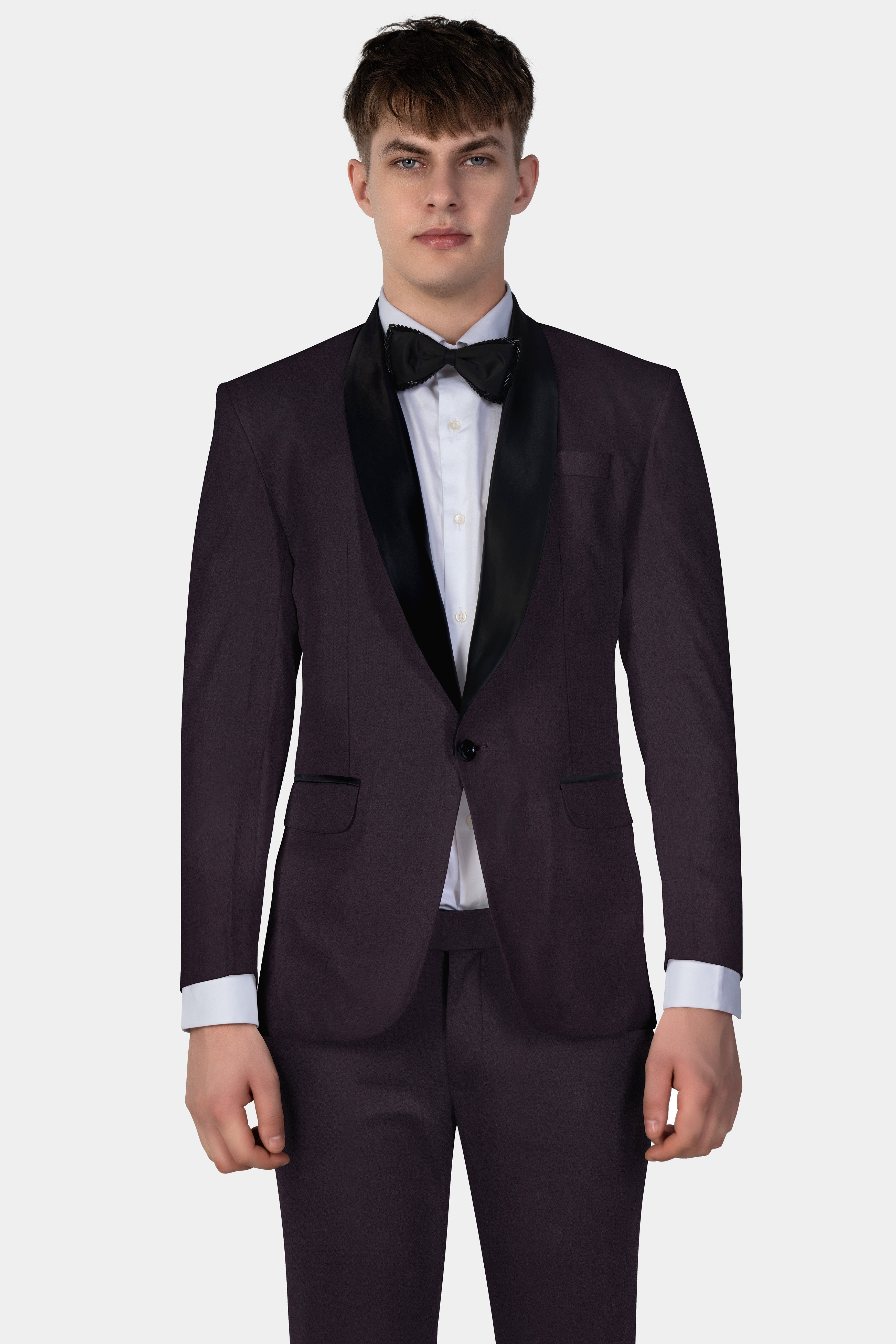 Gondola Purple Solid Wool Blend Tuxedo Suit