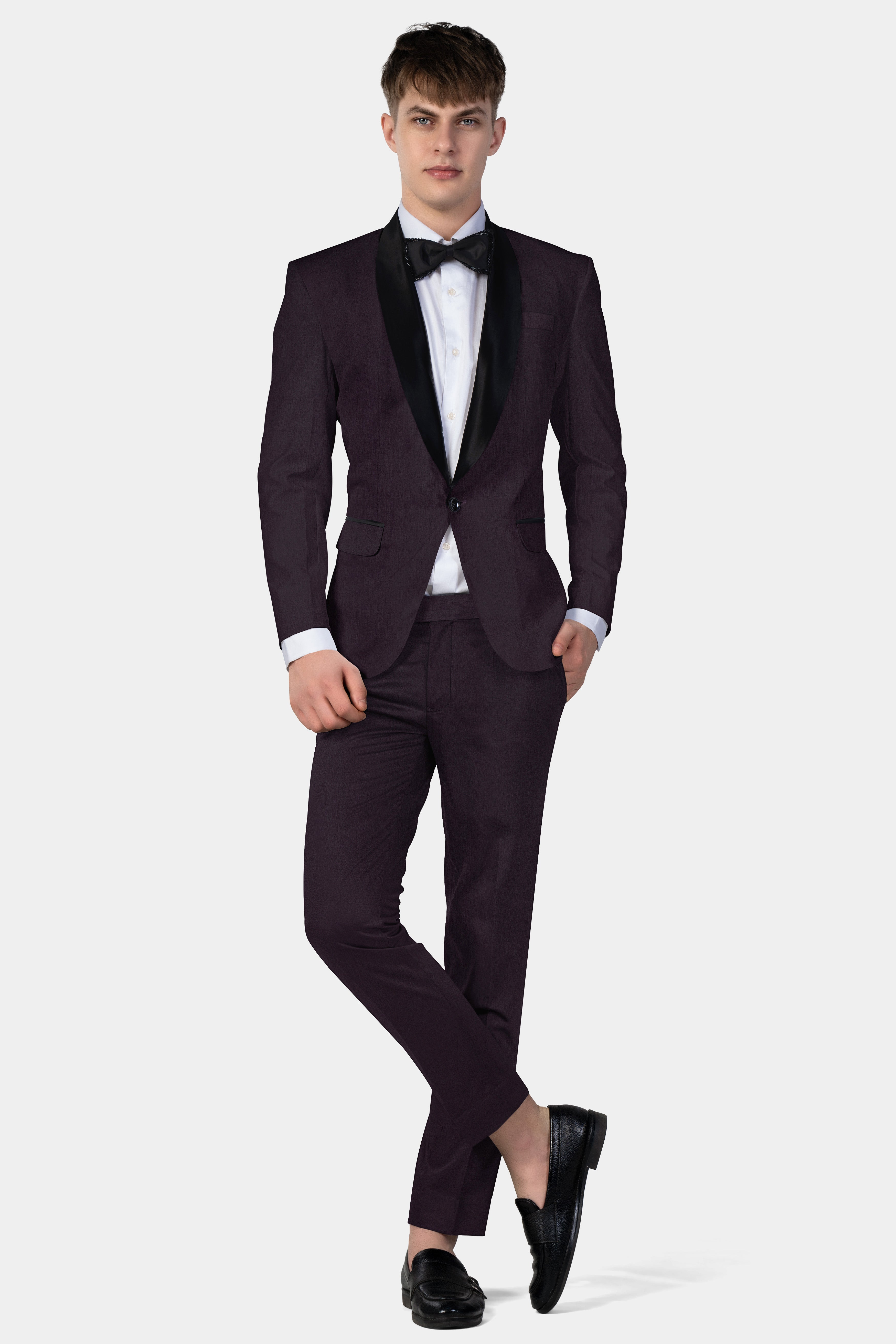 Gondola Purple Solid Wool Blend Tuxedo Suit