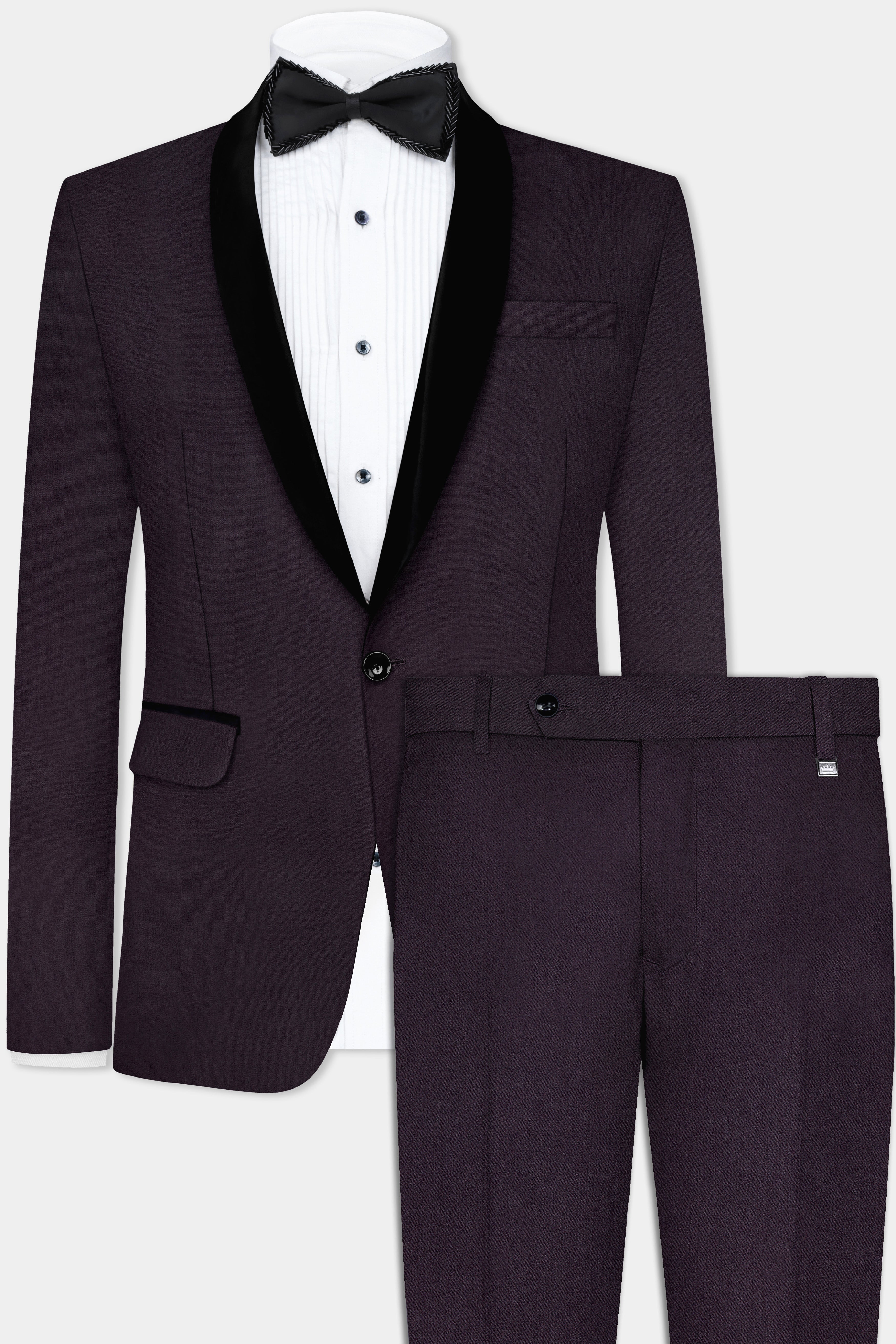 Gondola Purple Solid Wool Blend Tuxedo Suit