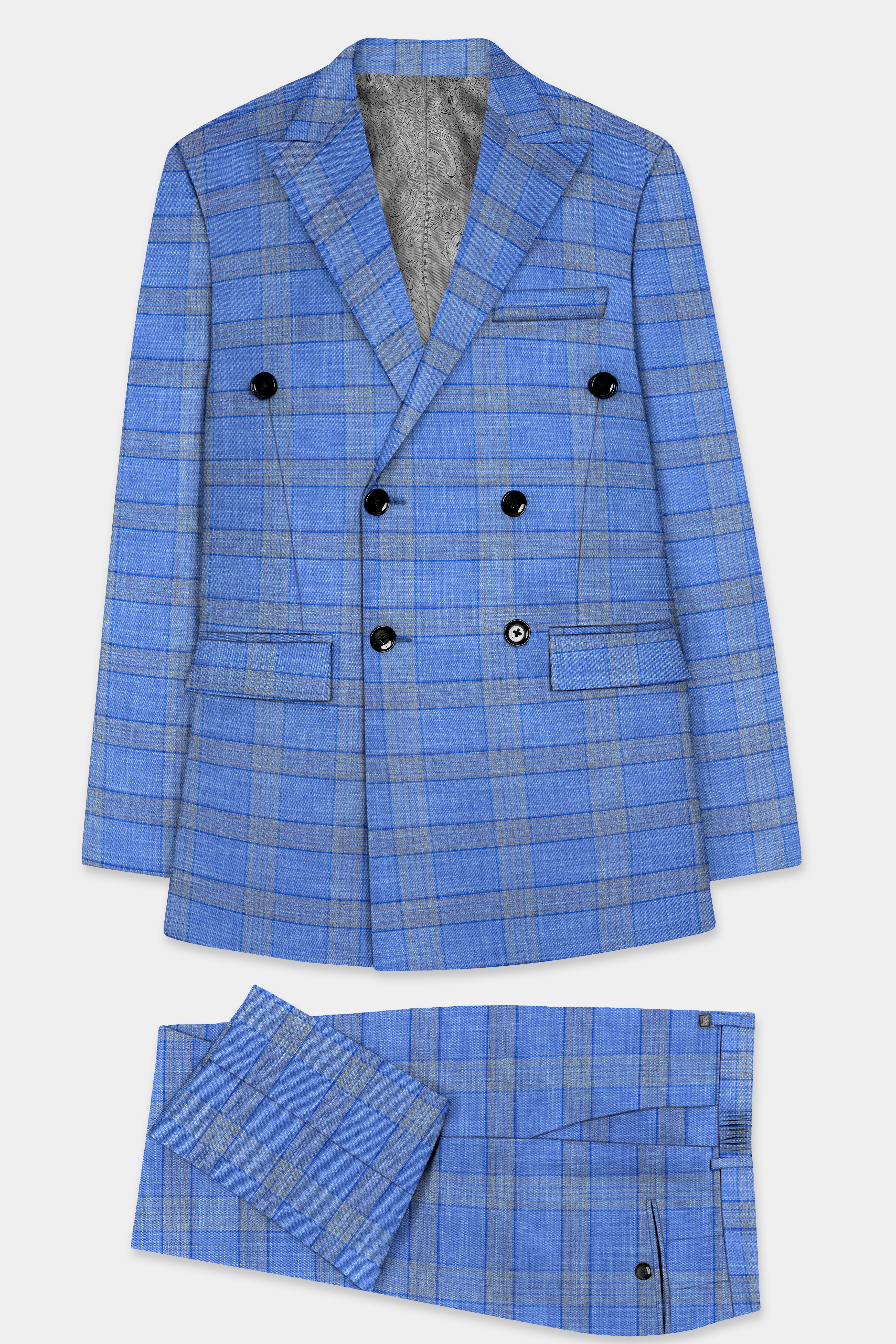 Danube Blue Wool Blend Double Breasted Suit