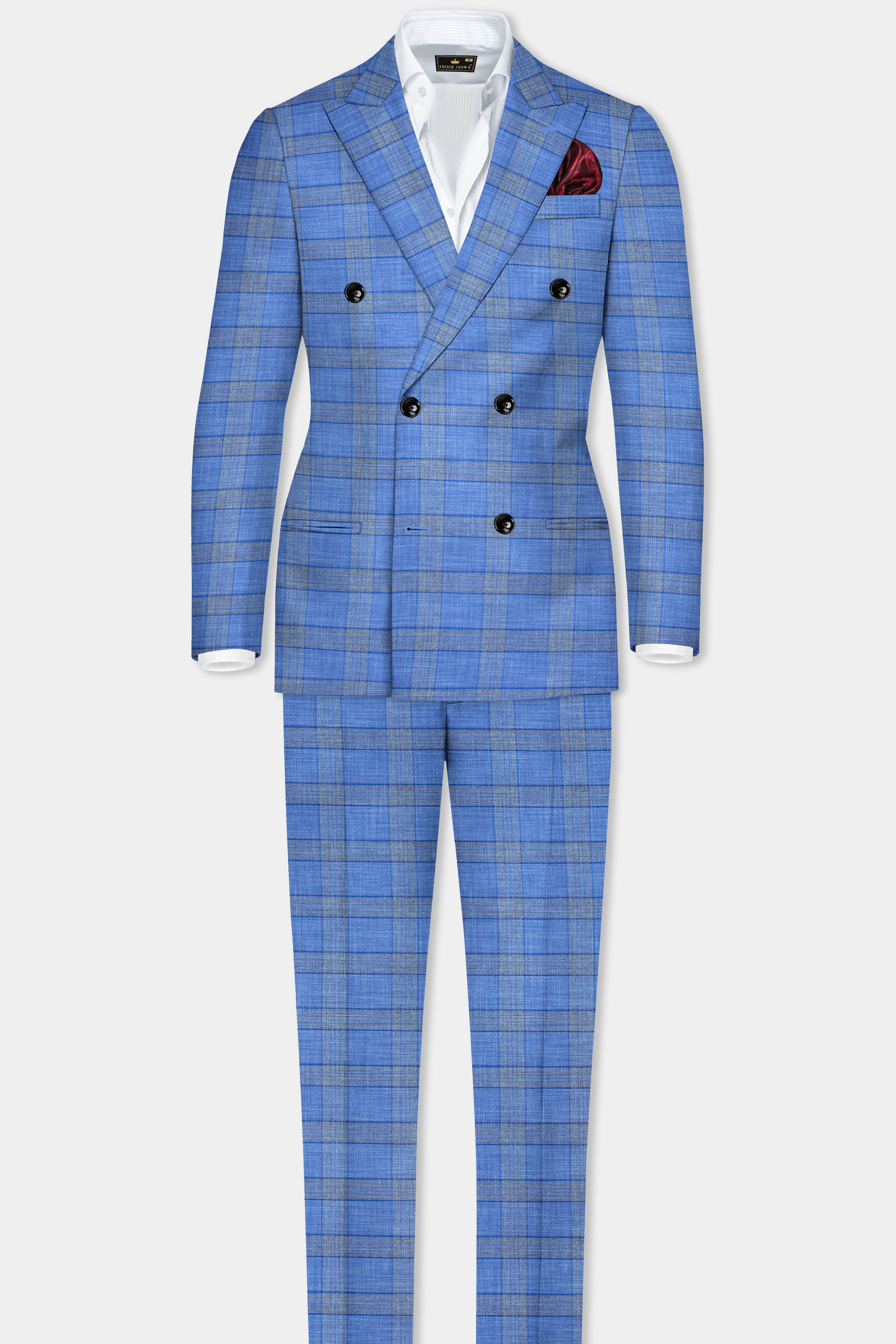 Danube Blue Wool Blend Double Breasted Suit