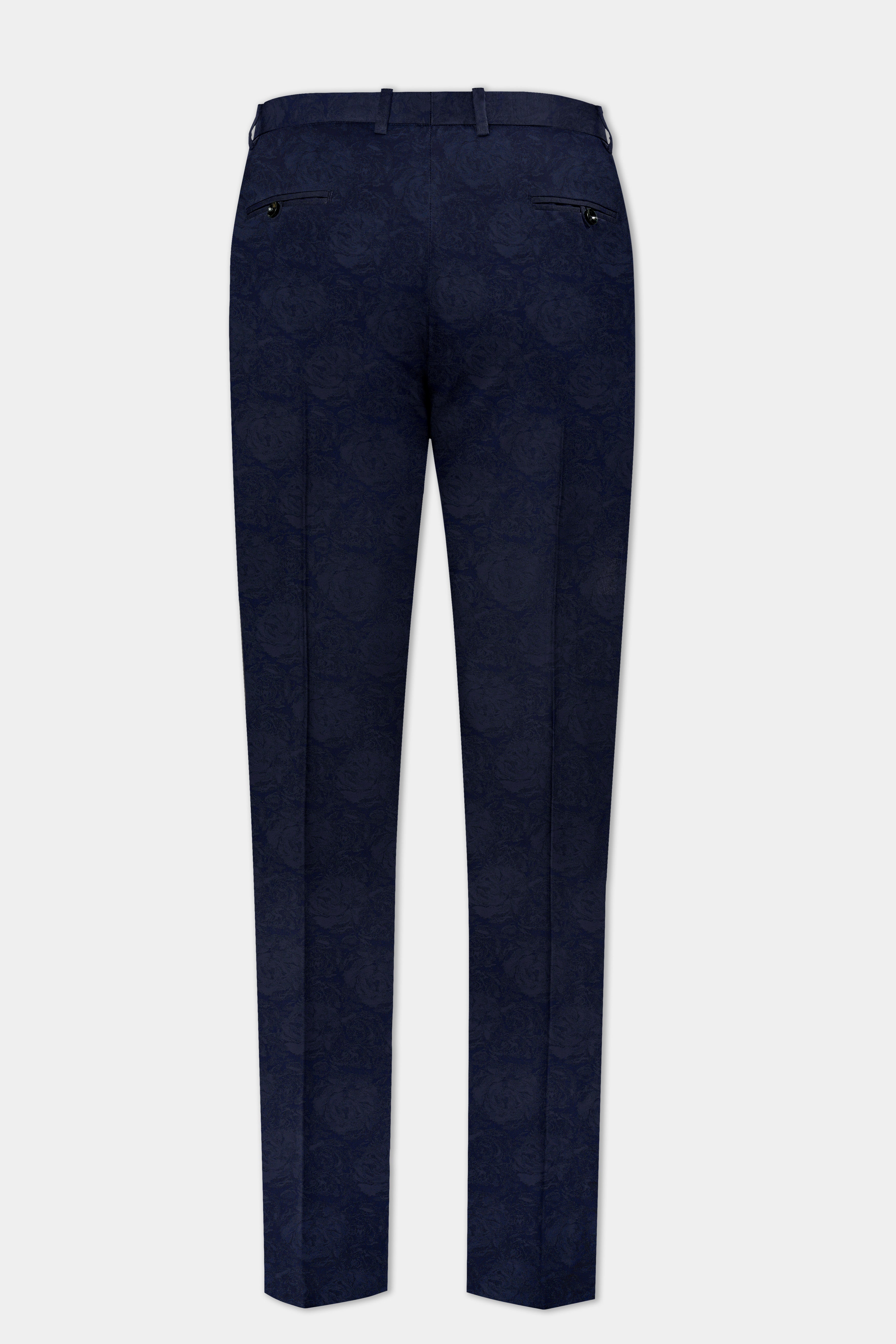 Firefly Blue and Black Jacquard Textured Tuxedo Suit