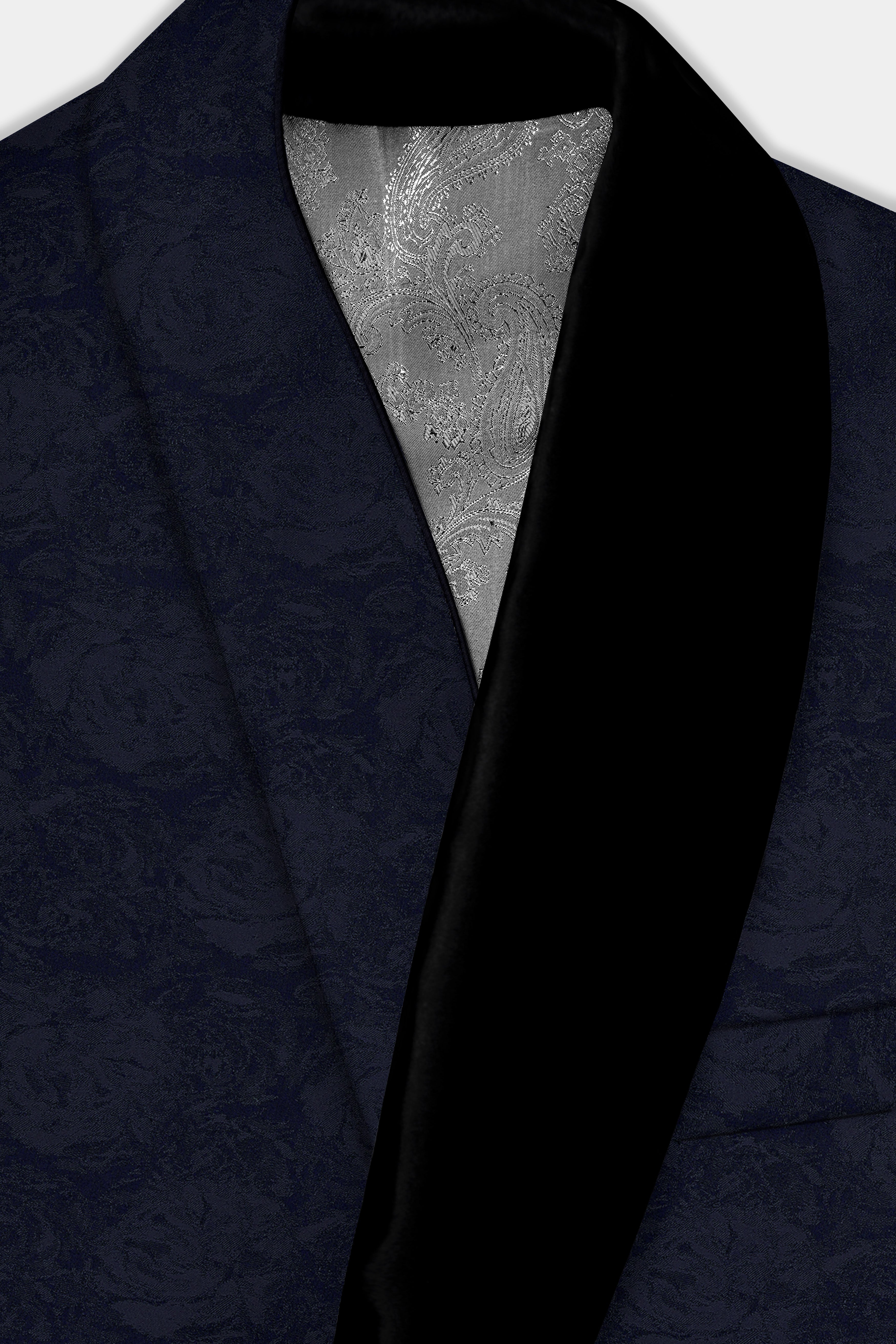 Firefly Blue and Black Jacquard Textured Tuxedo Suit