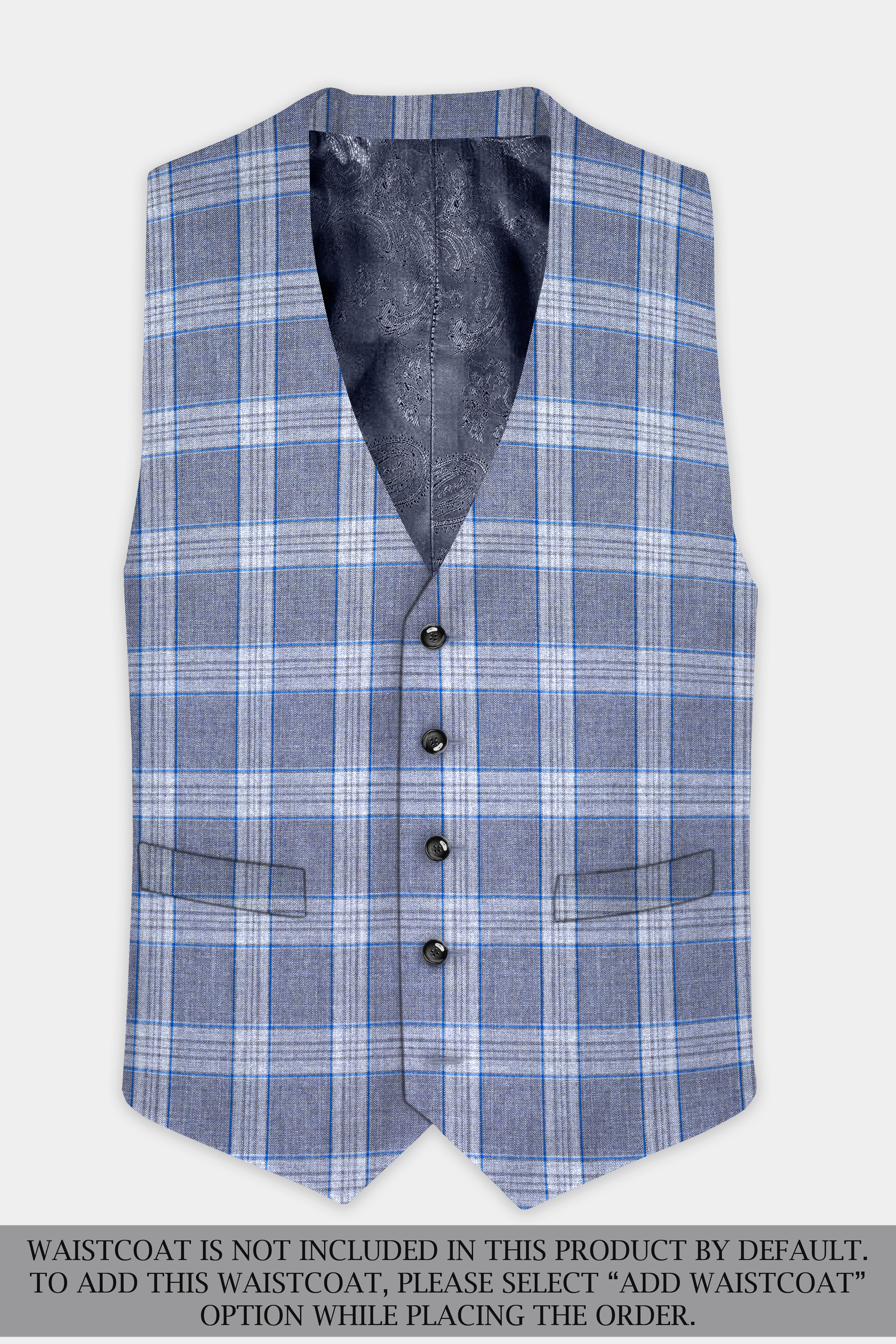 Amethyst Smoke Blue Checked Wool Blend Suit