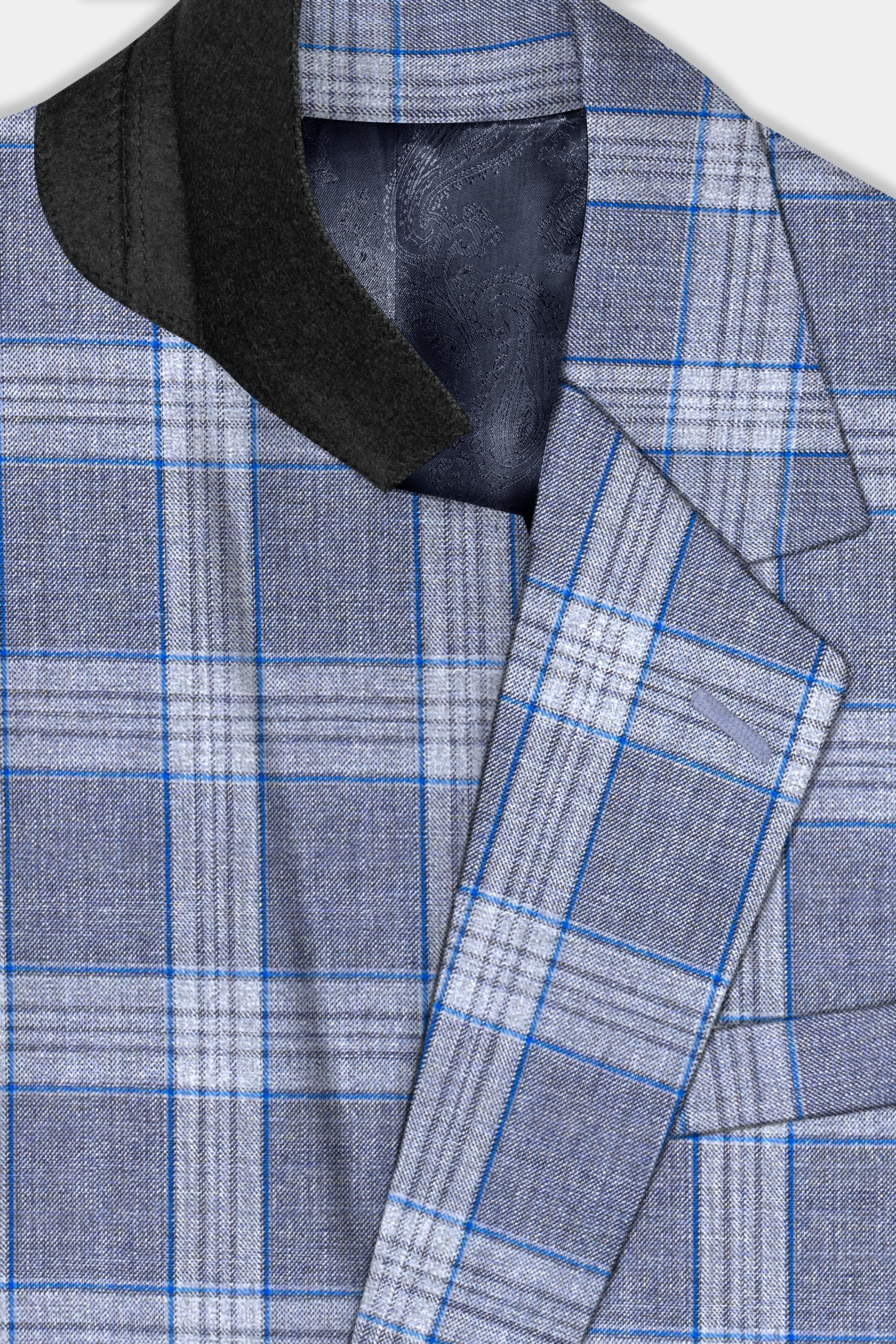 Amethyst Smoke Blue Checked Wool Blend Suit