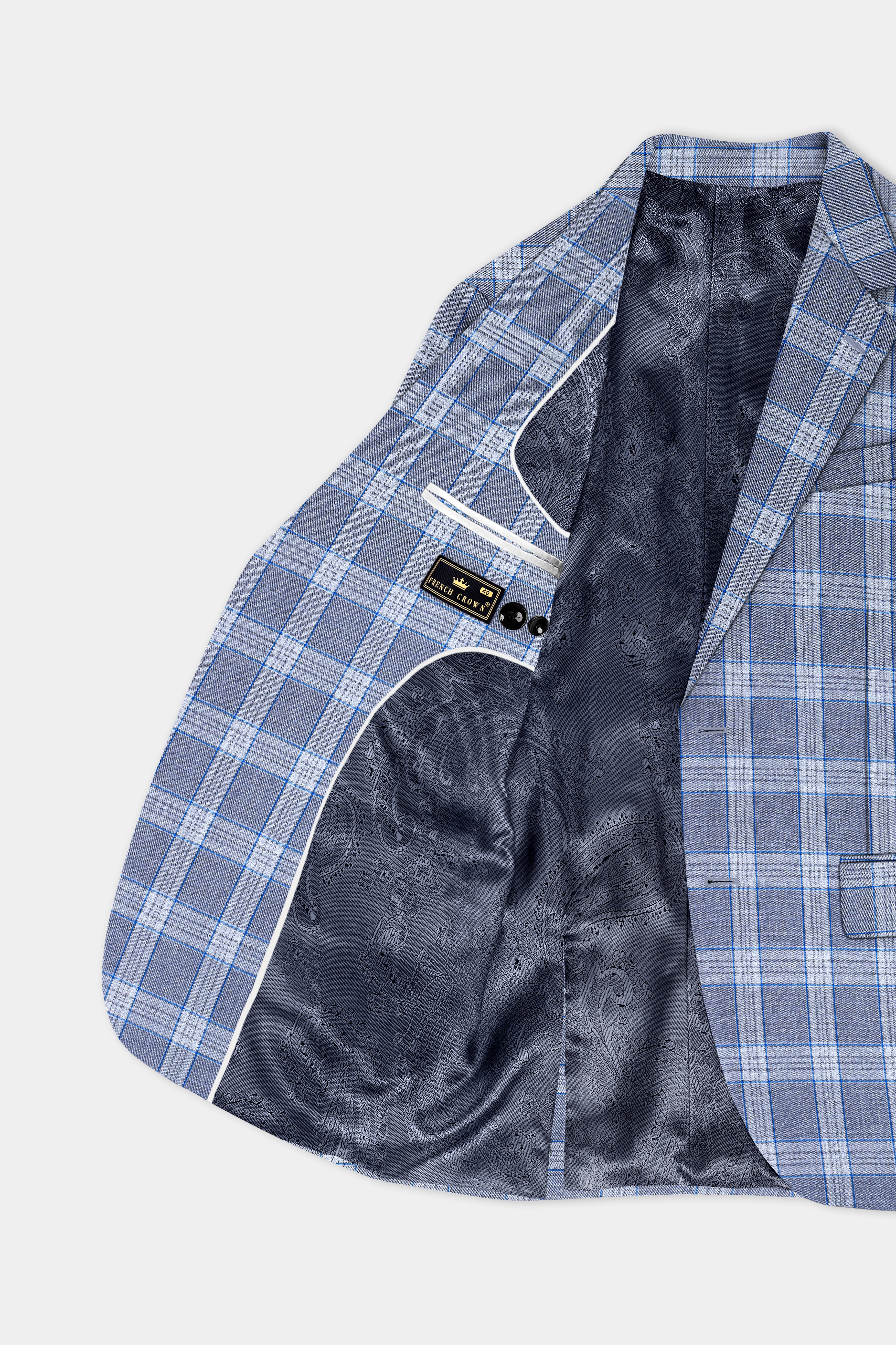 Amethyst Smoke Blue Checked Wool Blend Suit