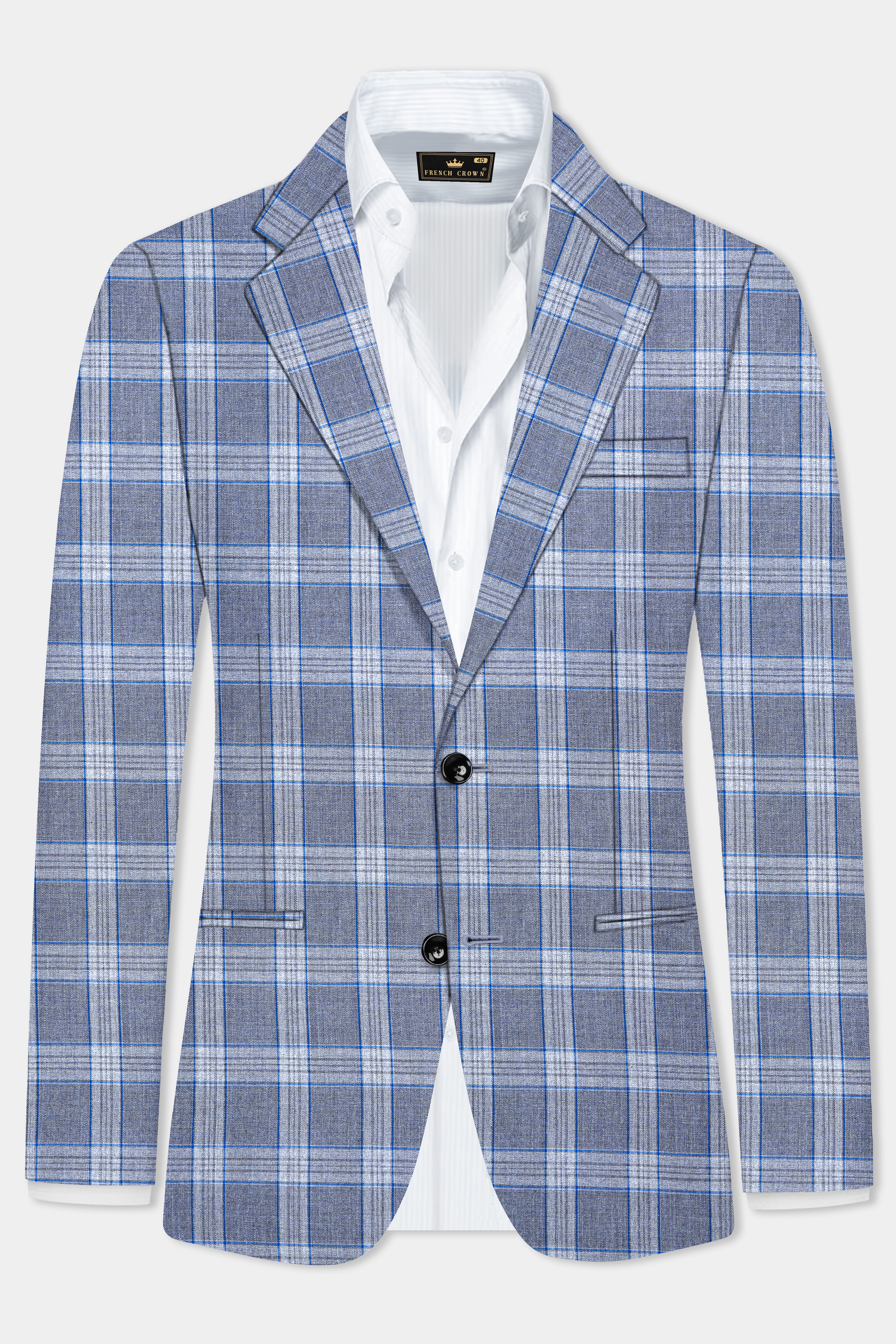 Amethyst Smoke Blue Checked Wool Blend Suit