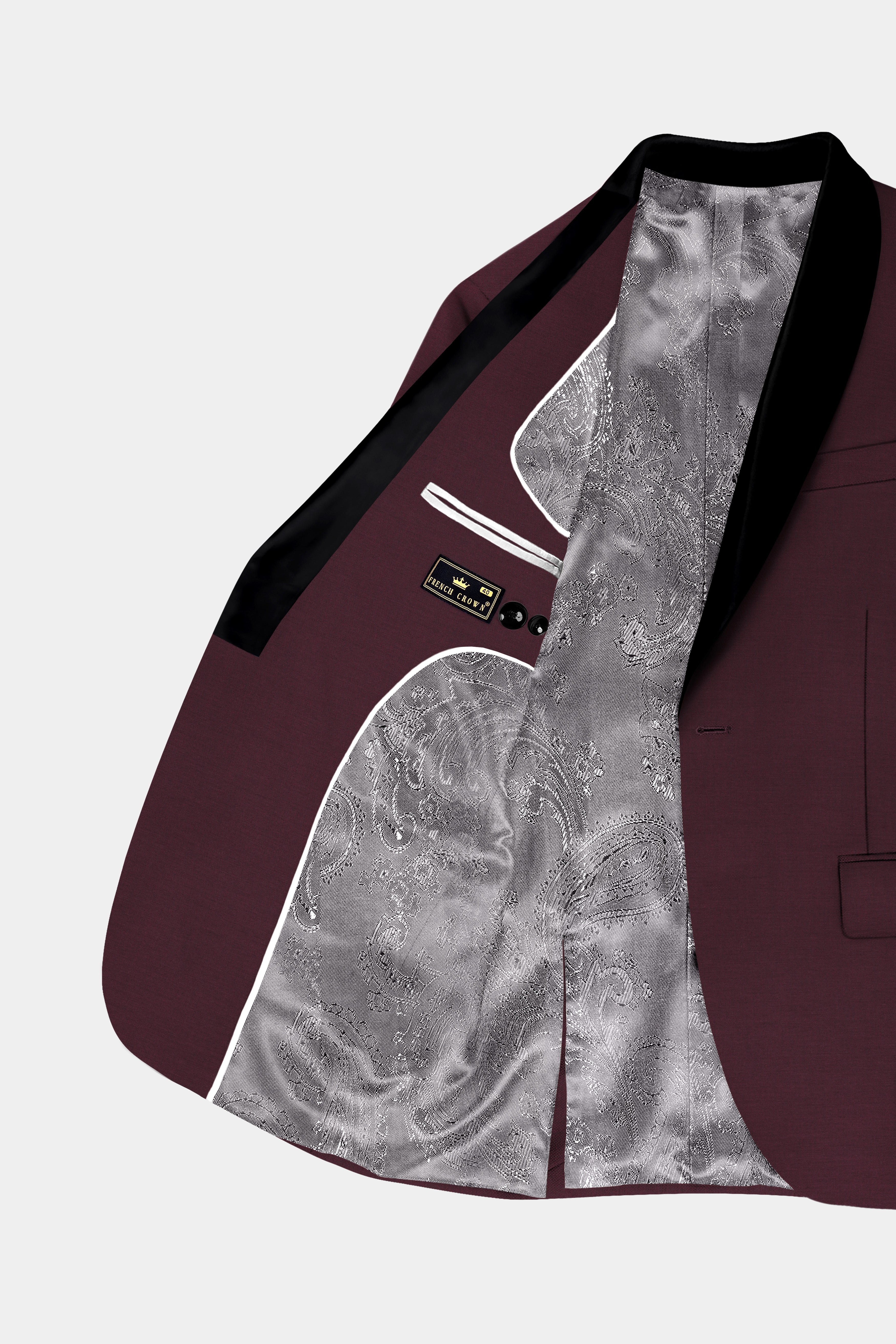 Crater Maroon Solid Wool Blend Tuxedo Suit