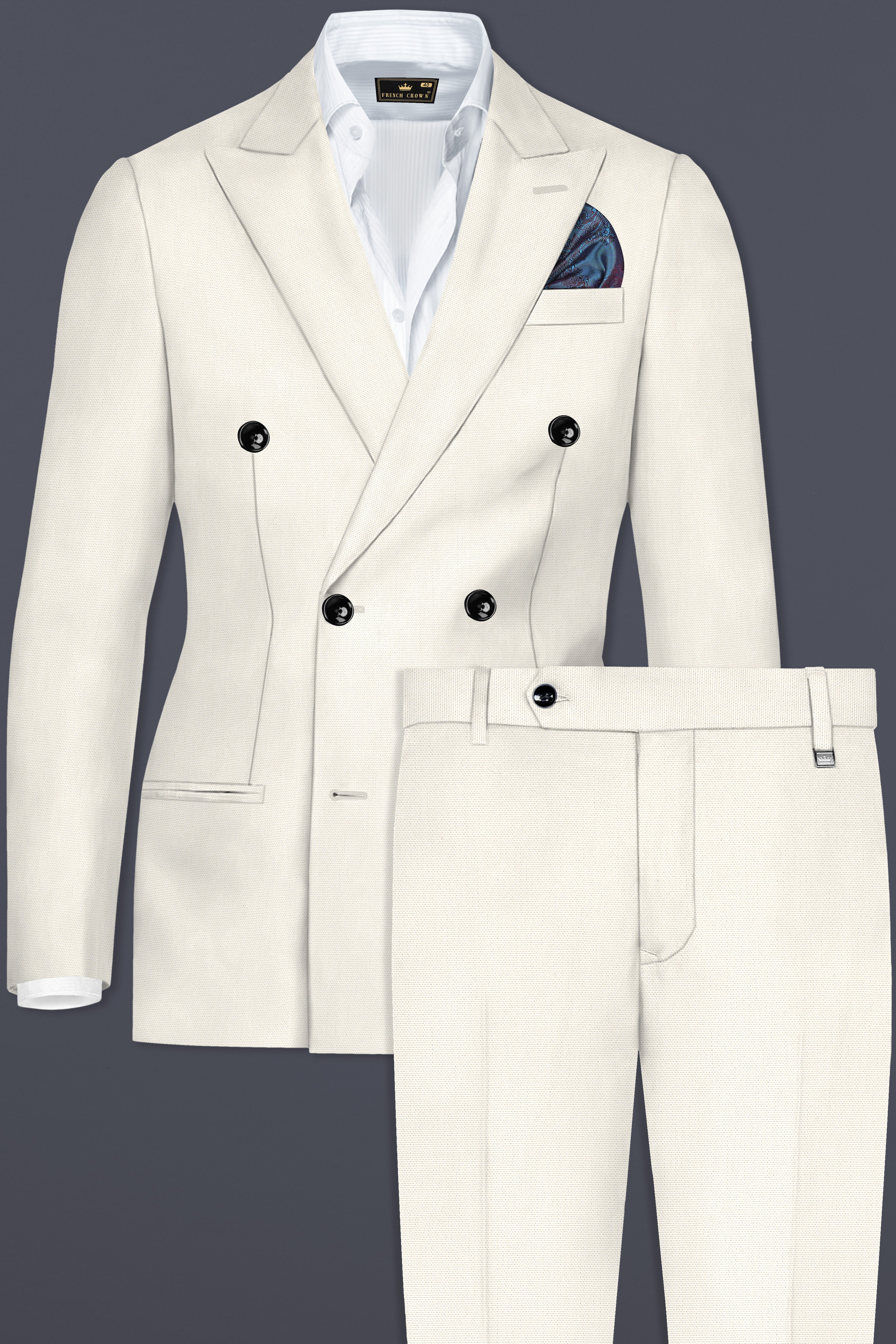 Merino Cream Solid Cotton Double Breasted Suit