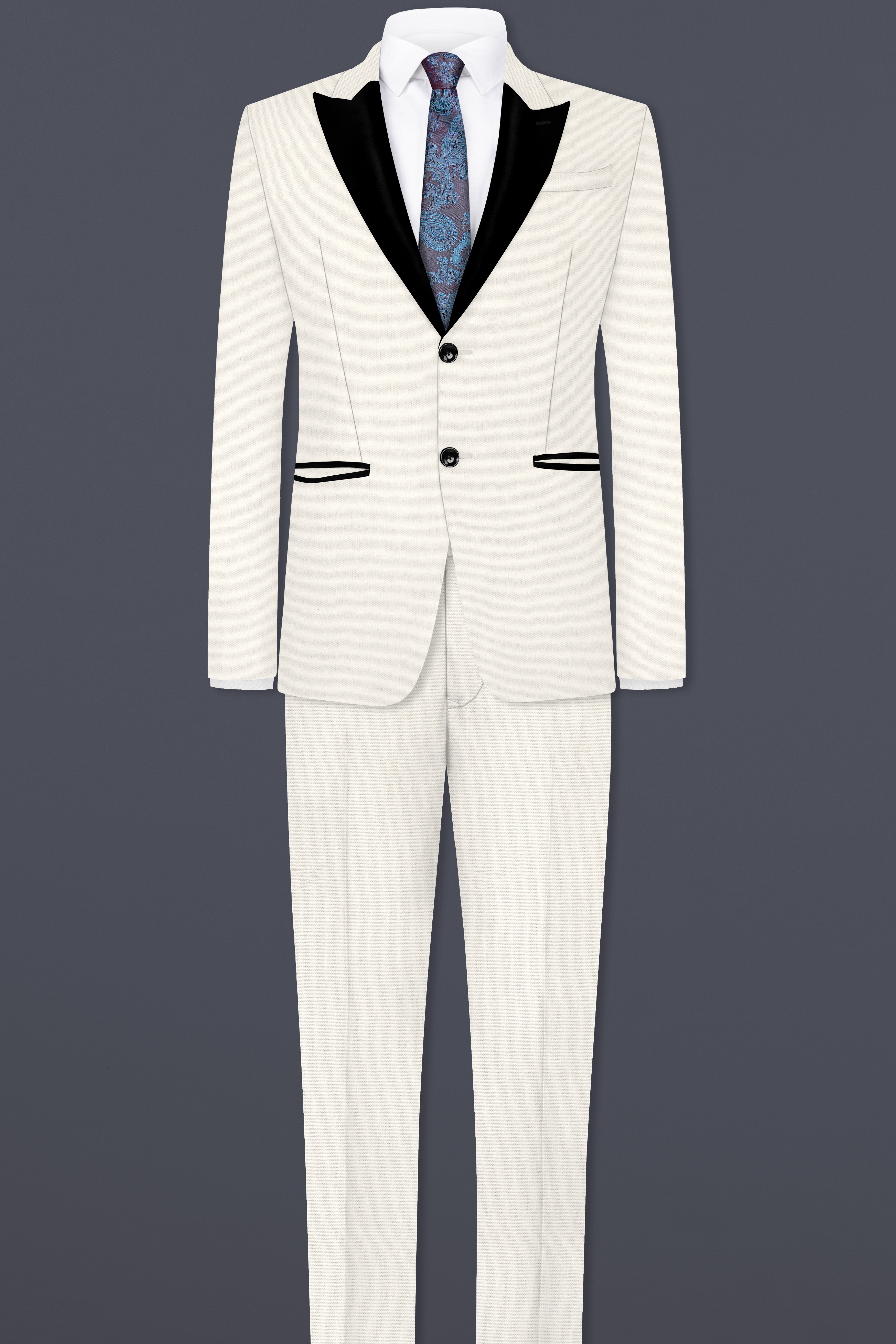 Merino Cream Cotton Peak Collar Tuxedo Suit