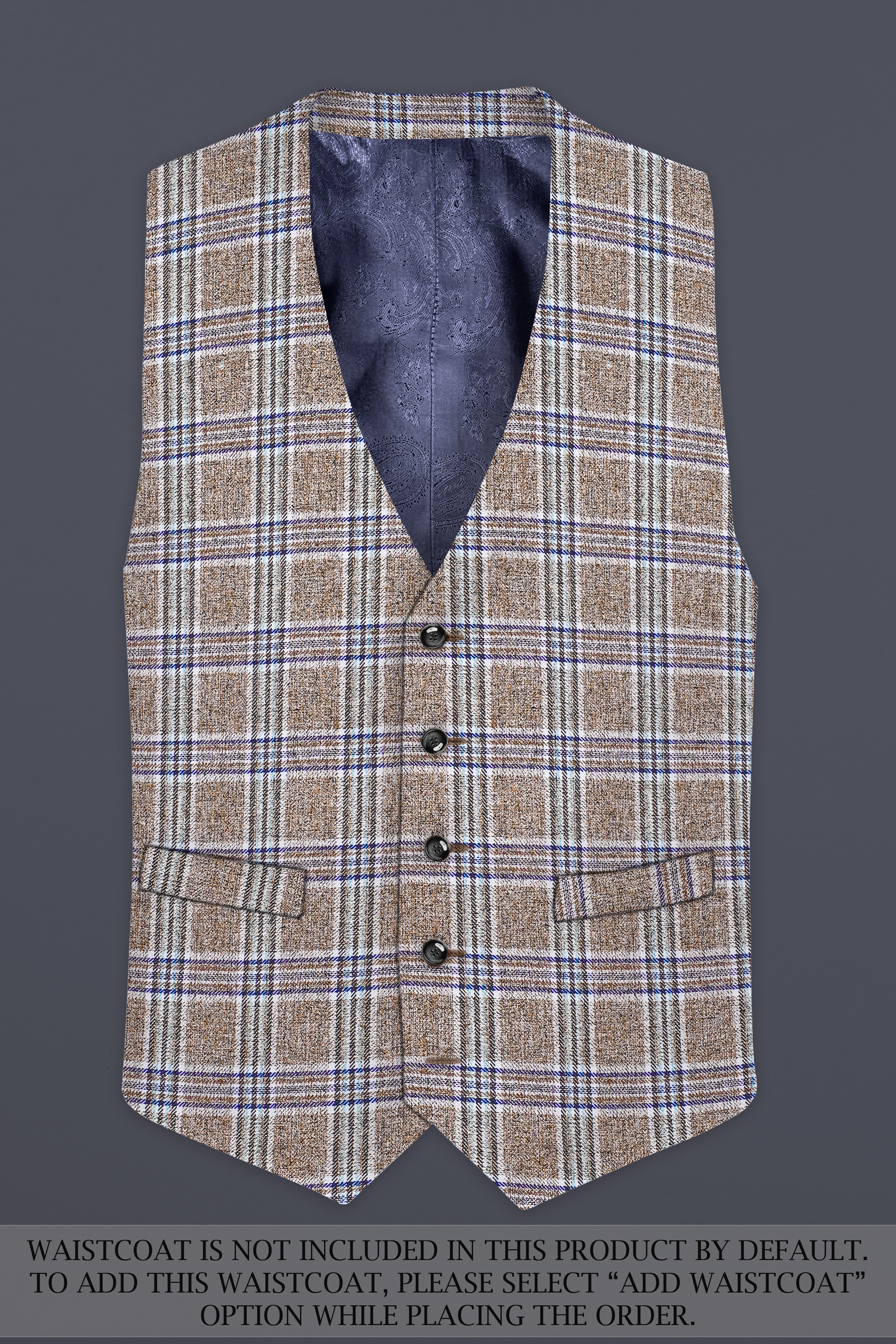 Shadow Brown with Rhino Blue Plaid Wool Blend Single Breasted Suit