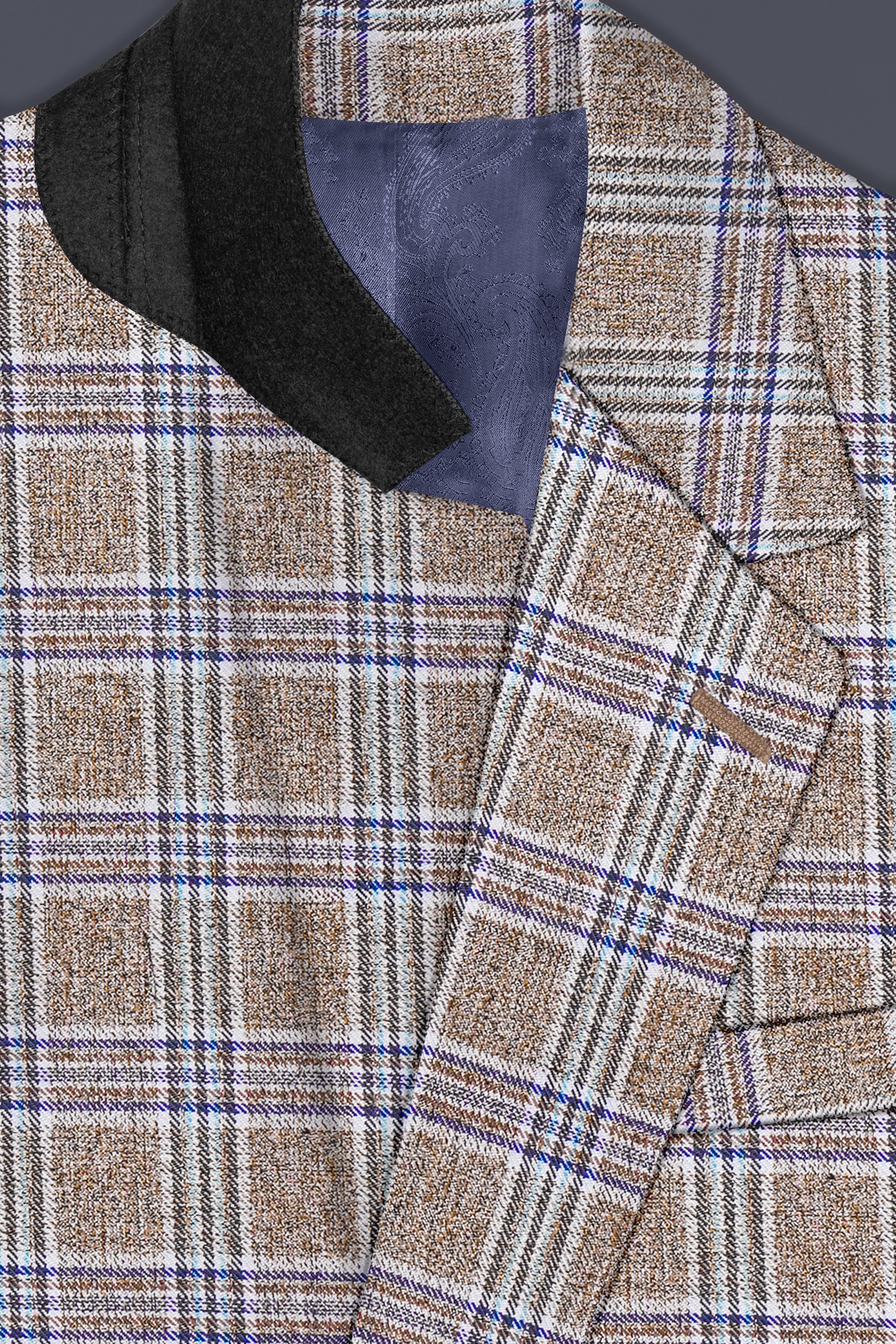 Shadow Brown with Rhino Blue Plaid Wool Blend Single Breasted Suit