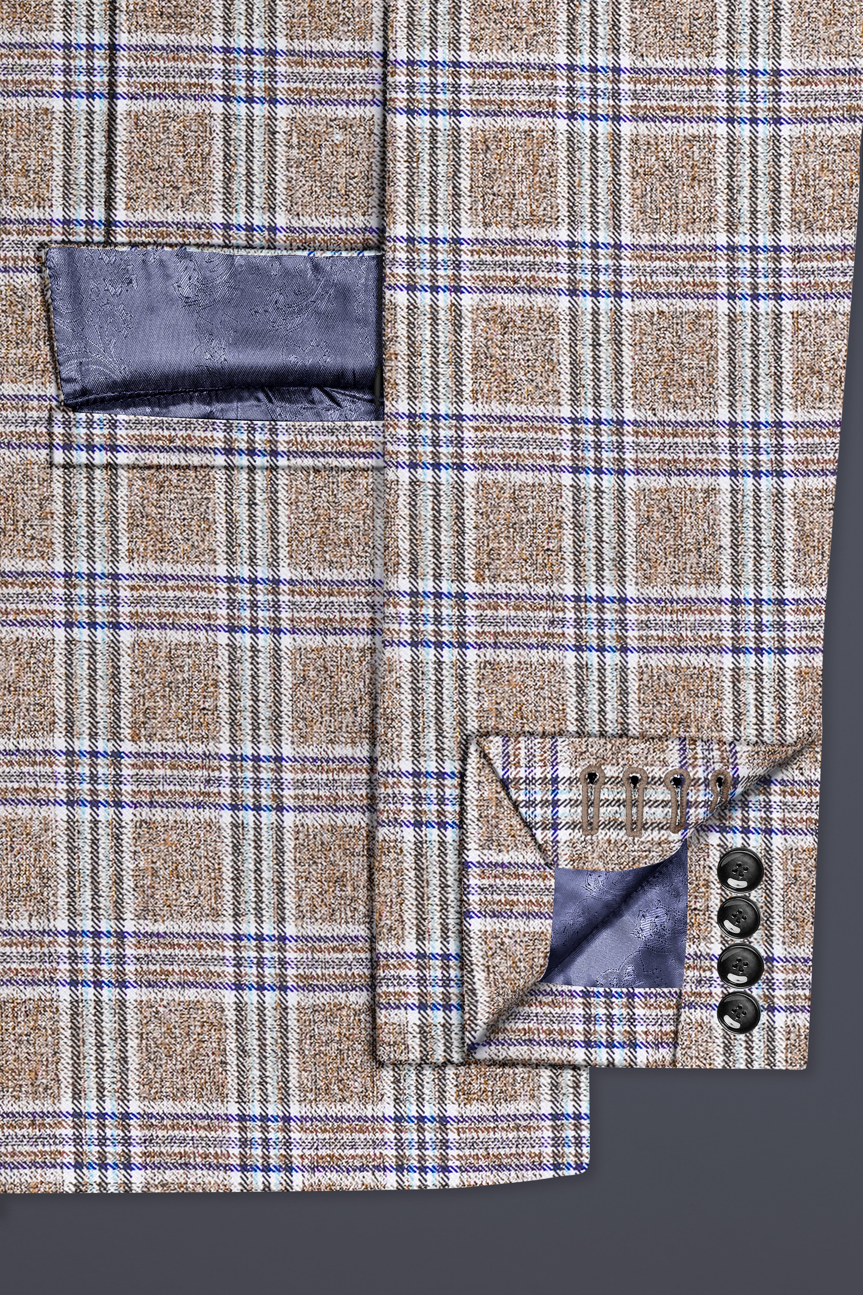 Shadow Brown with Rhino Blue Plaid Wool Blend Single Breasted Suit