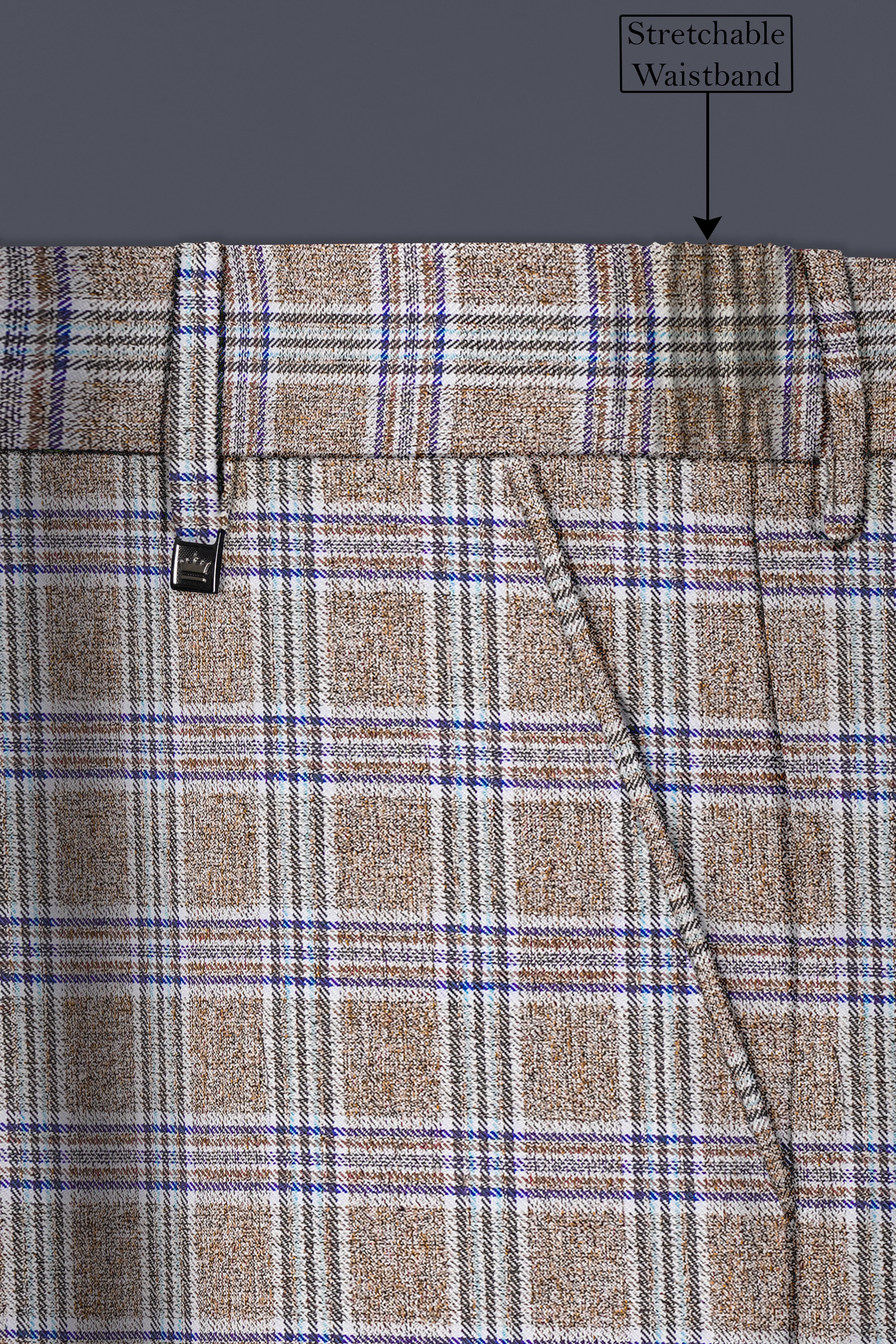 Shadow Brown with Rhino Blue Plaid Wool Blend Double Breasted Suit