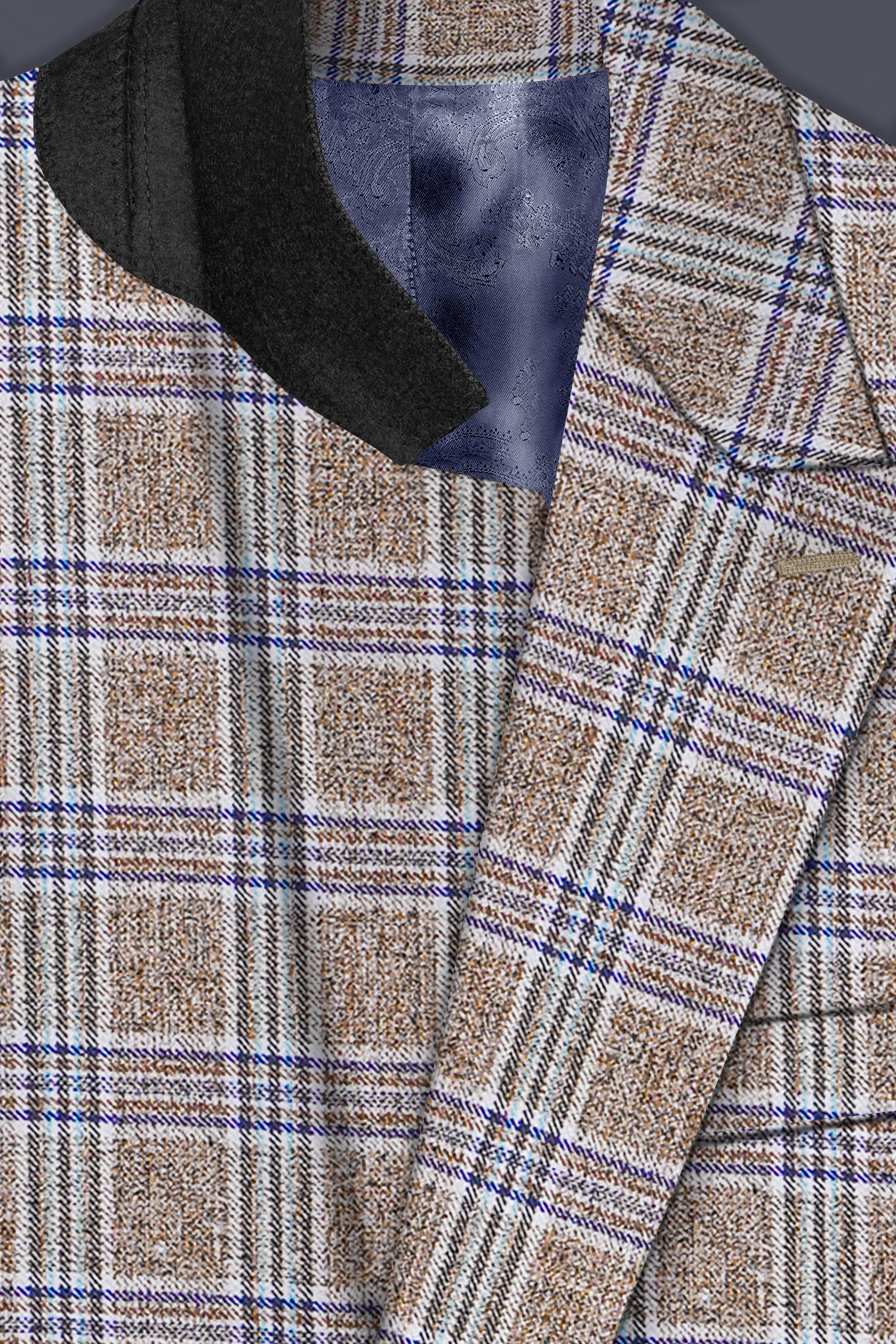 Shadow Brown with Rhino Blue Plaid Wool Blend Double Breasted Suit