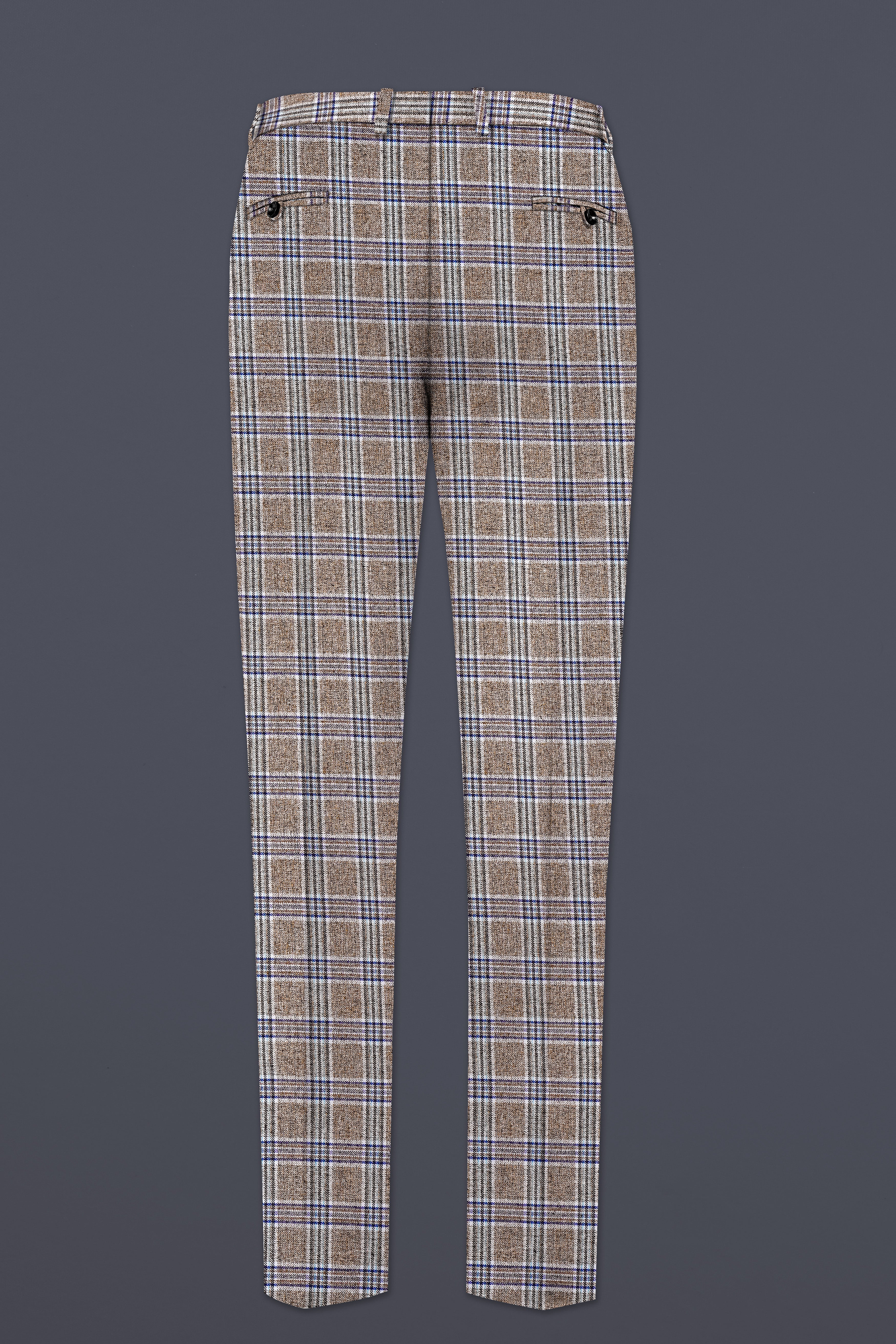 Shadow Brown with Rhino Blue Plaid Wool Blend Bandhgala Suit