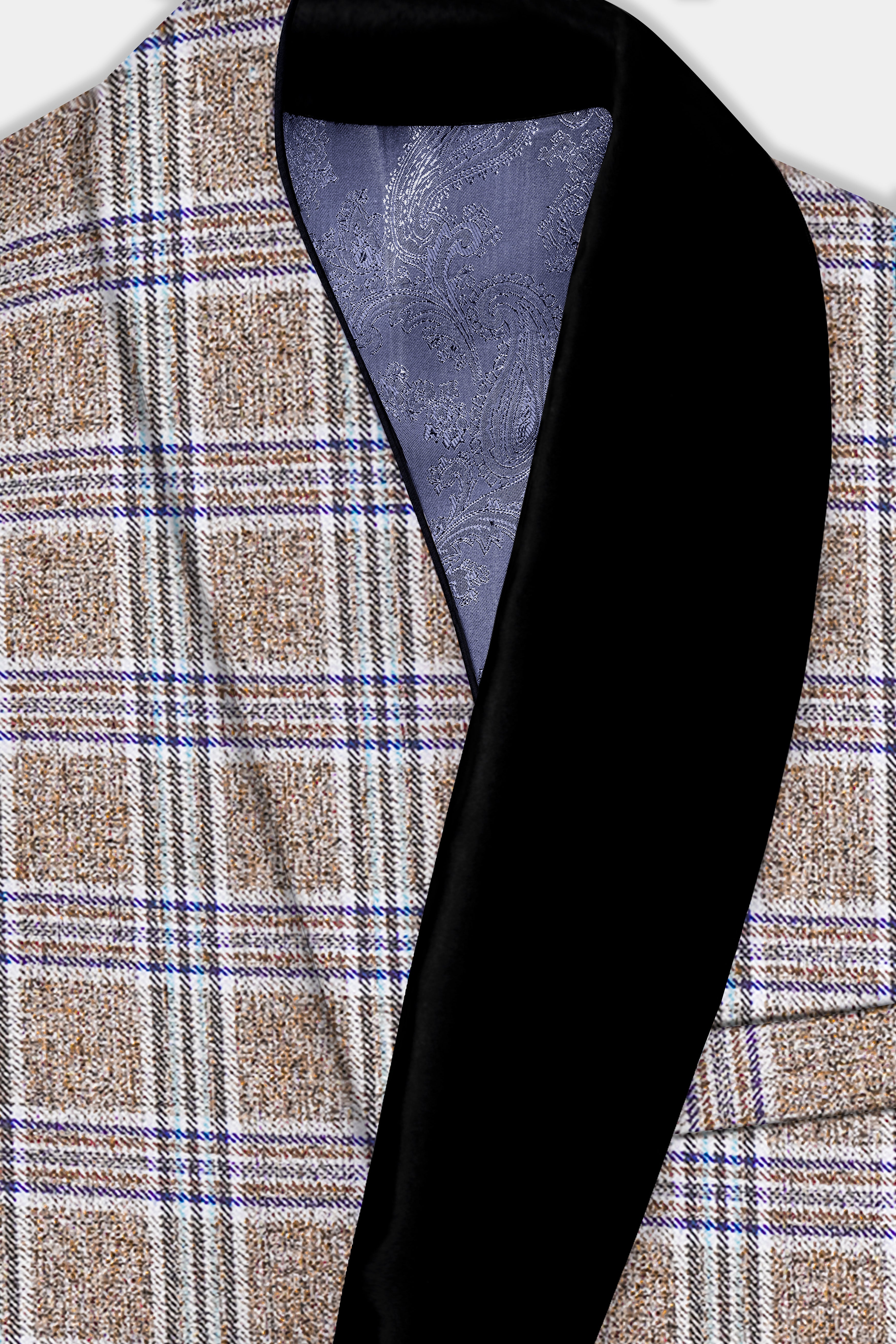 Shadow Brown with Rhino Blue Plaid Wool Blend Tuxedo Suit