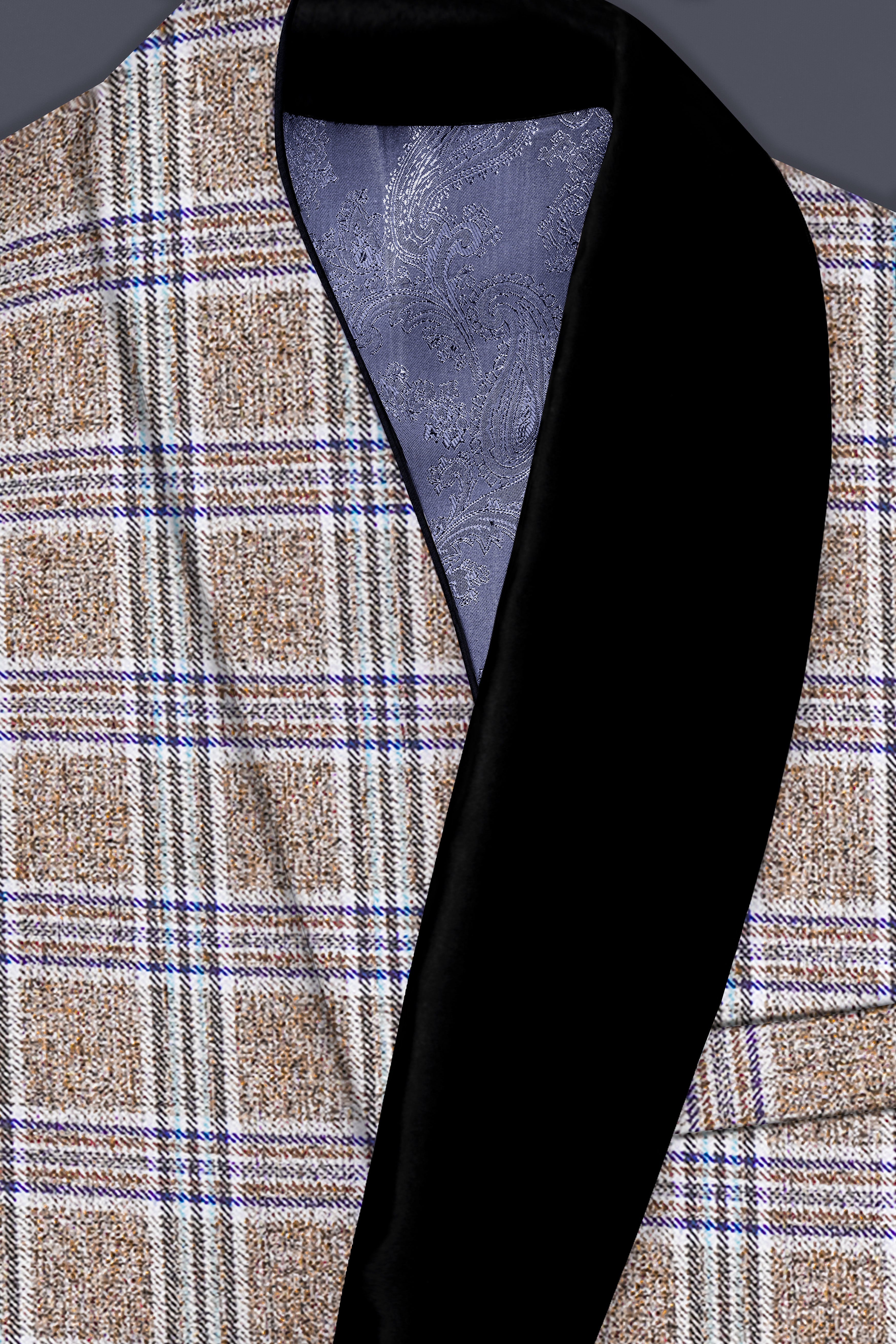 Shadow Brown with Rhino Blue Plaid Wool Blend Tuxedo Suit