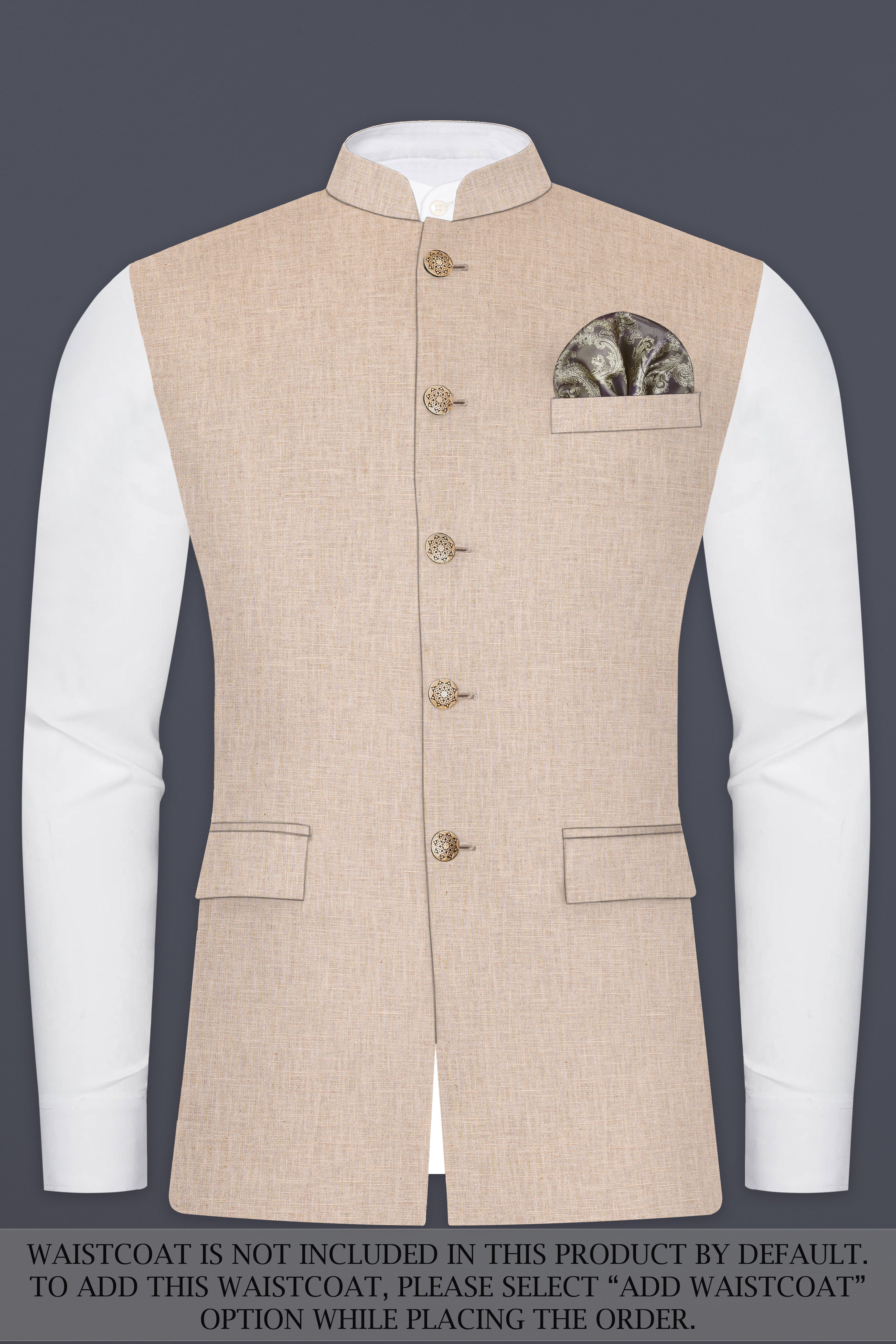 Sisal Cream Luxurious Linen Cross Placket Bandhgala Suit