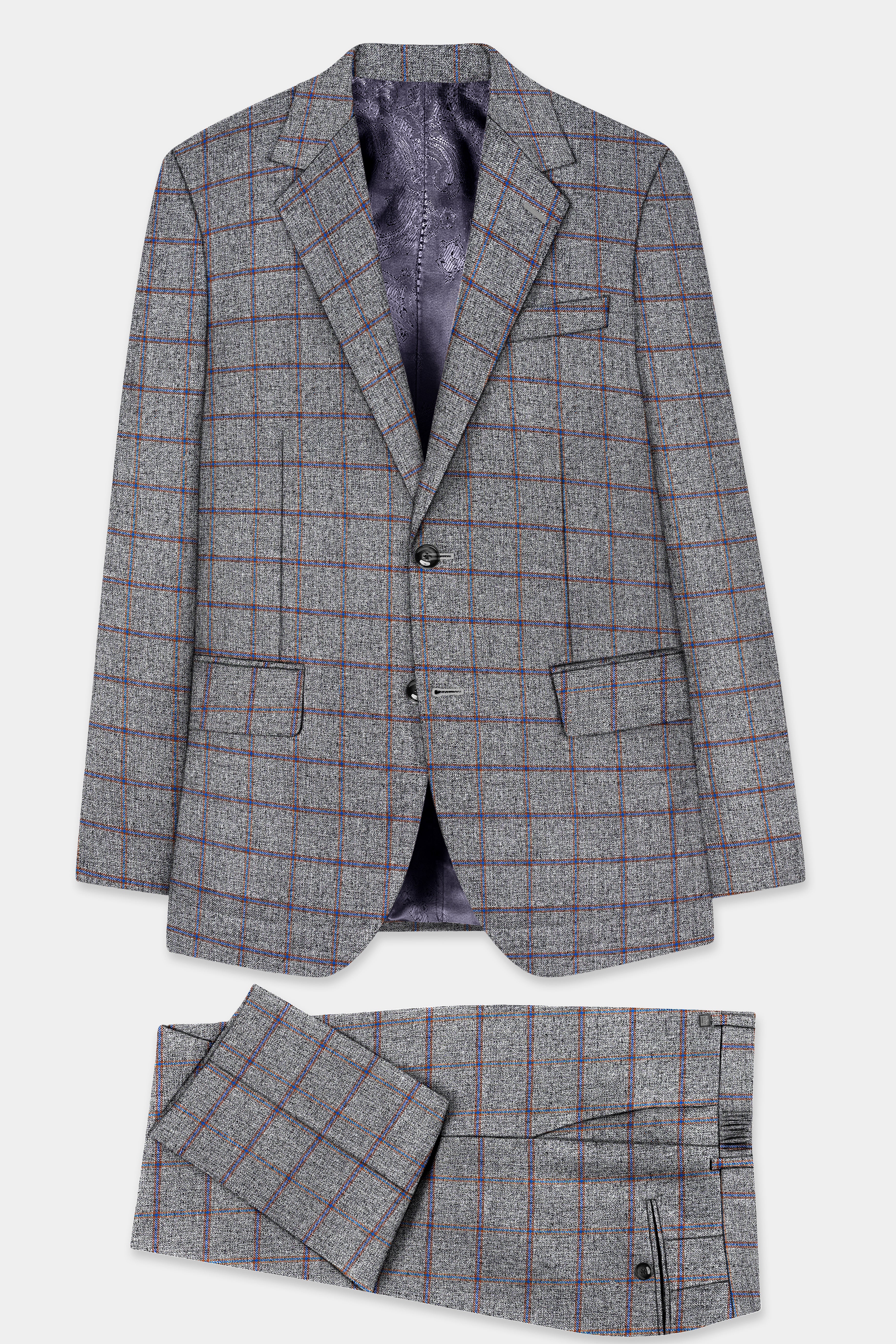 Smokey Gray Windowpane Wool Blend Single Breasted Suit