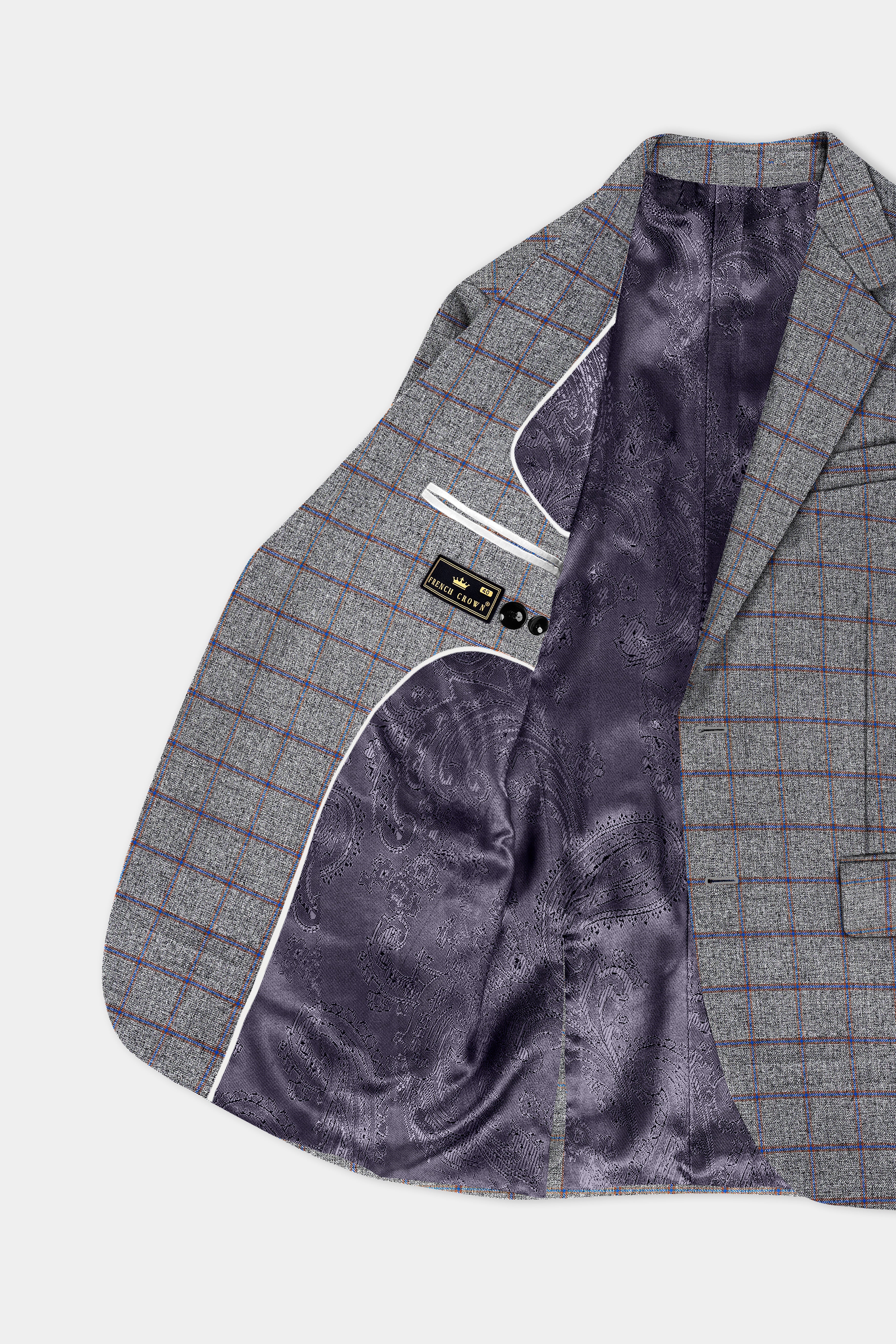 Smokey Gray Windowpane Wool Blend Single Breasted Suit