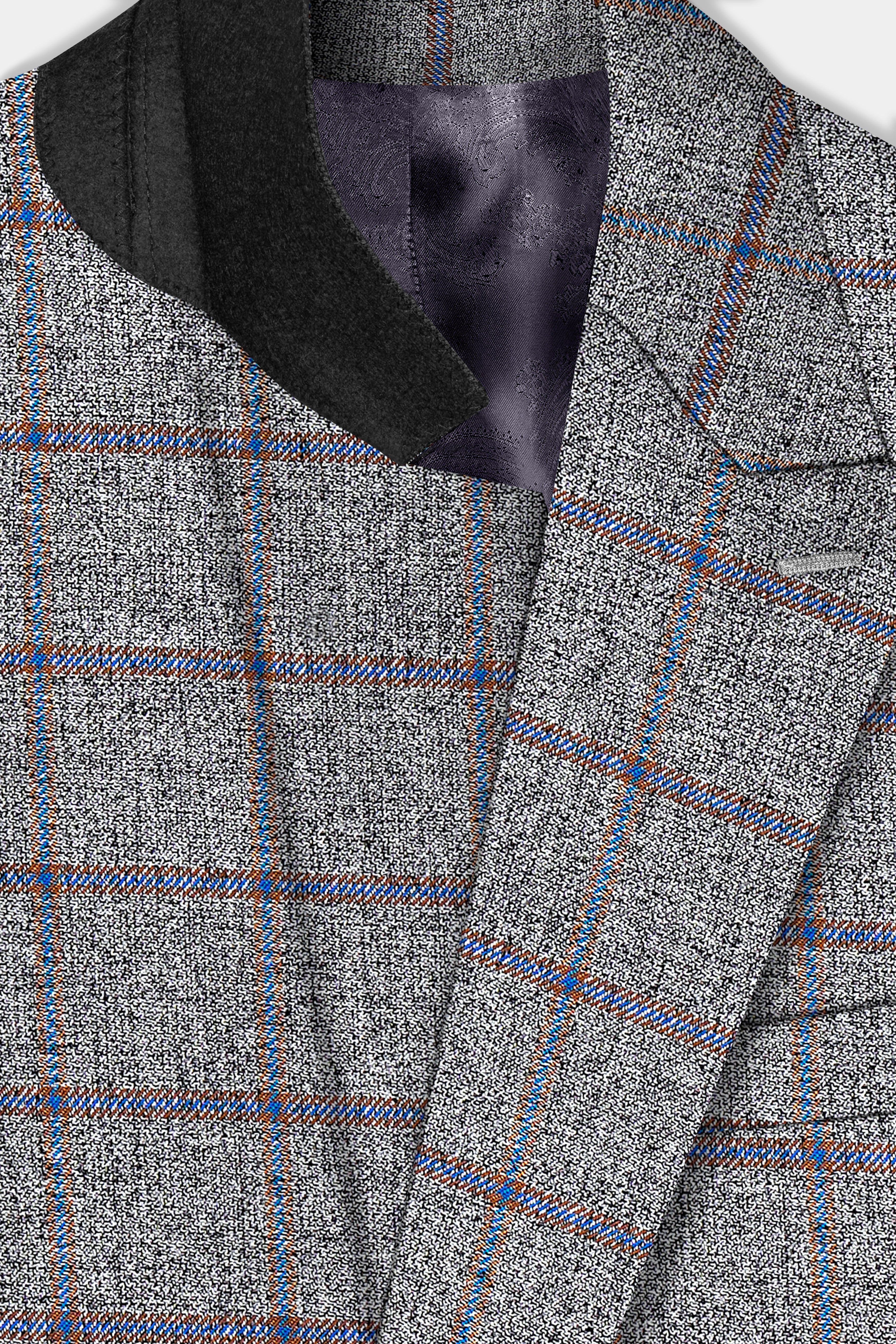 Smokey Gray Windowpane Wool Blend Double Breasted Suit