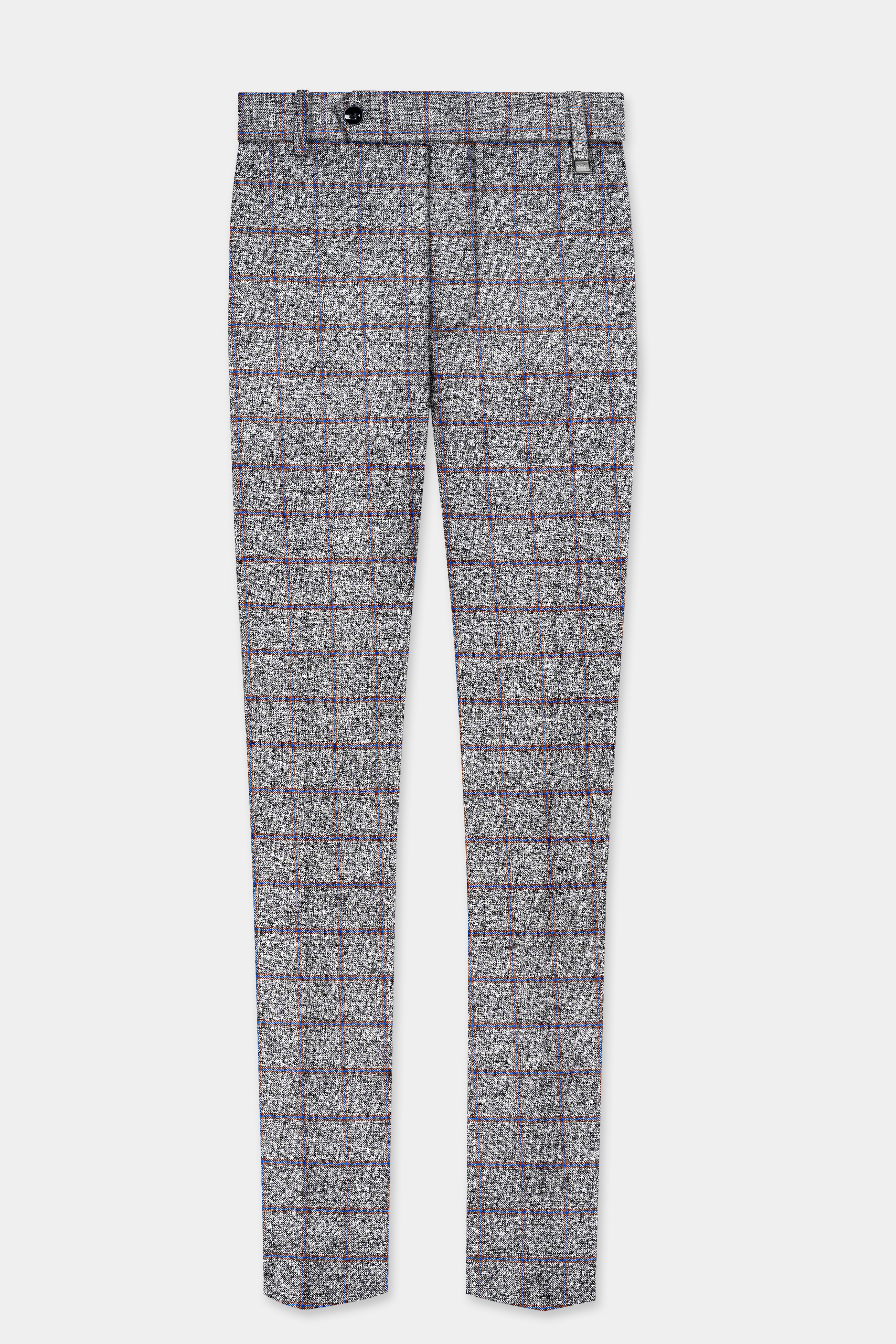 Smokey Gray Windowpane Wool Blend Bandhgala Suit