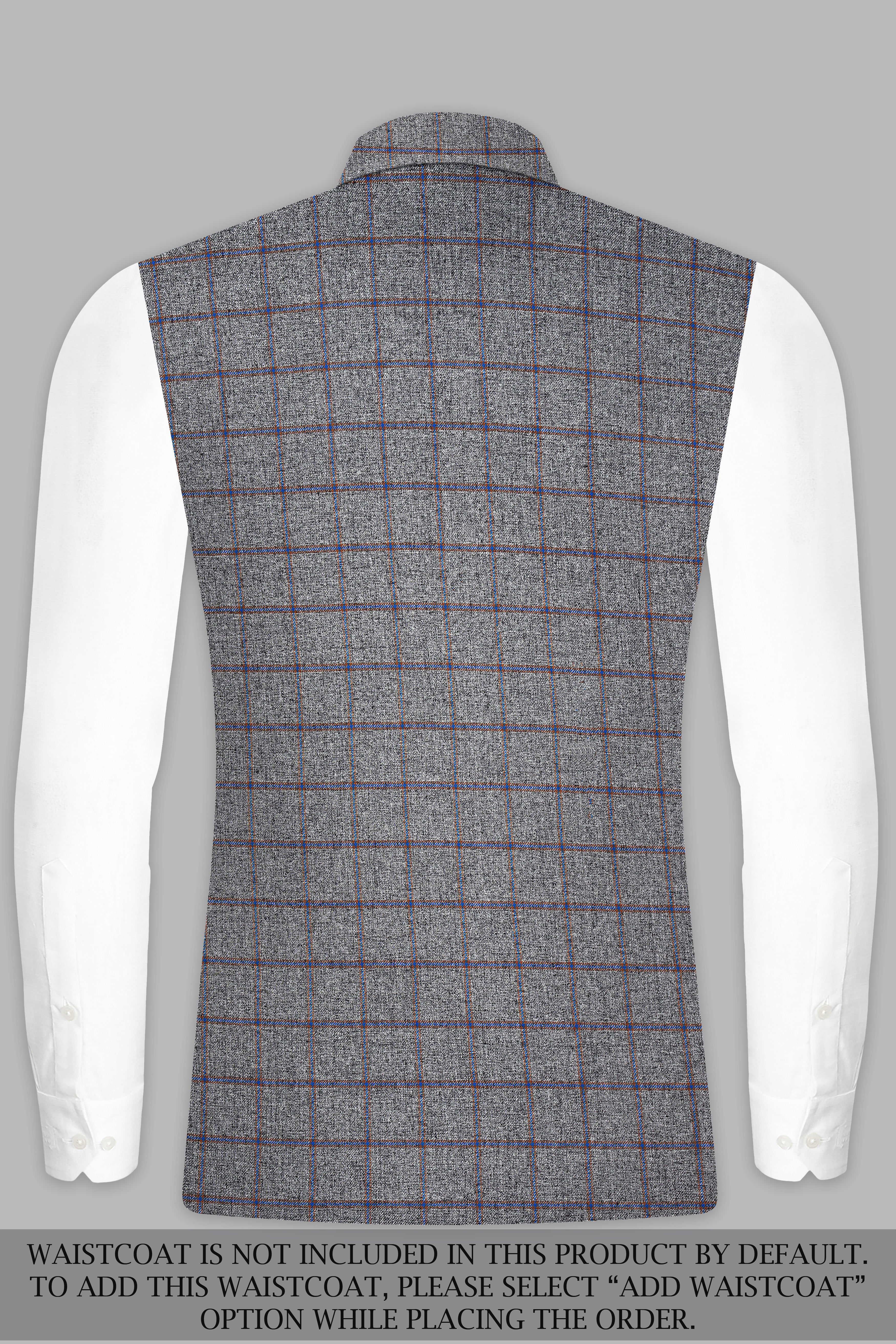 Smokey Gray Windowpane Wool Blend Bandhgala Suit