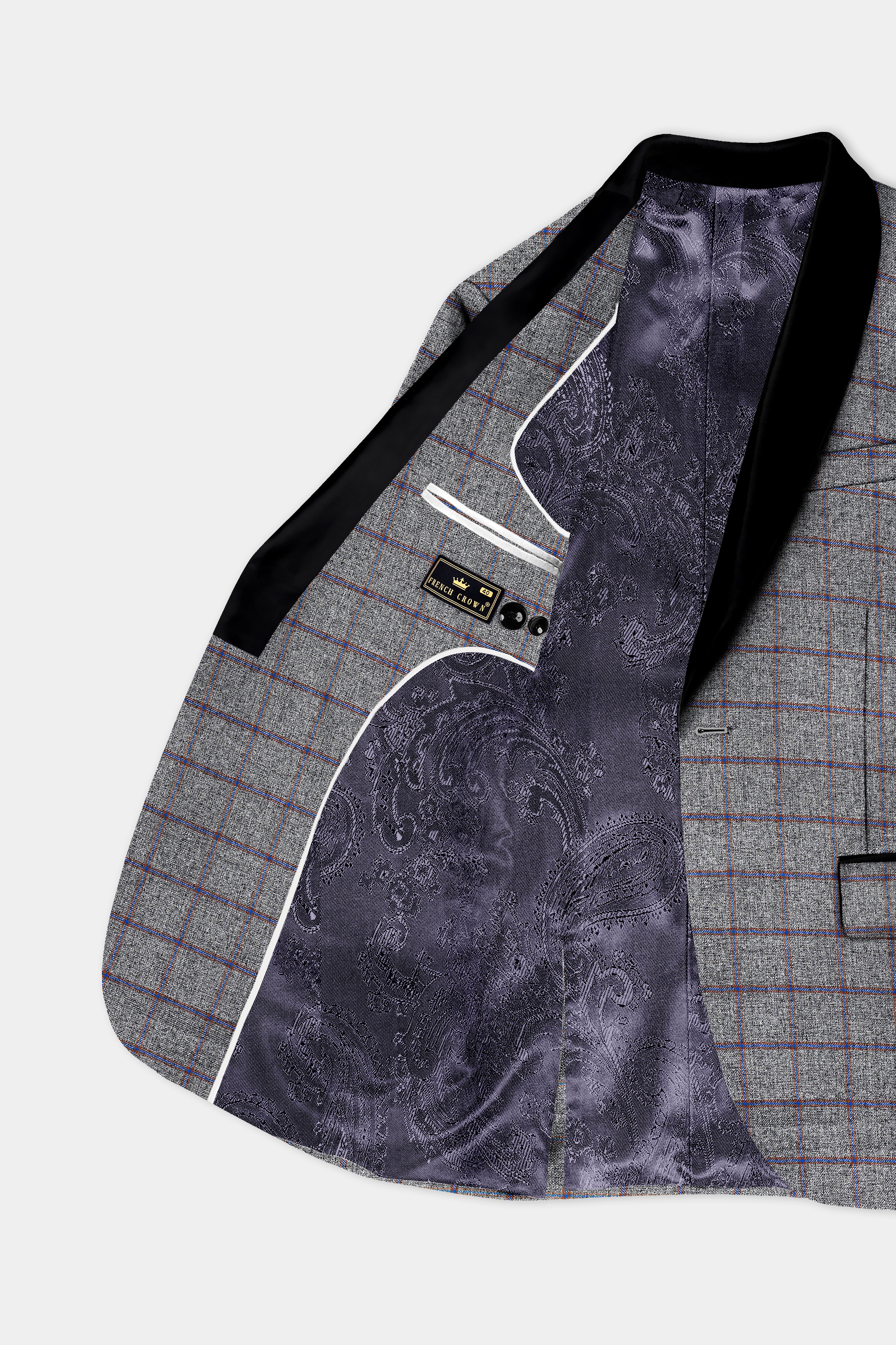 Smokey Gray Windowpane Wool Blend Tuxedo Suit