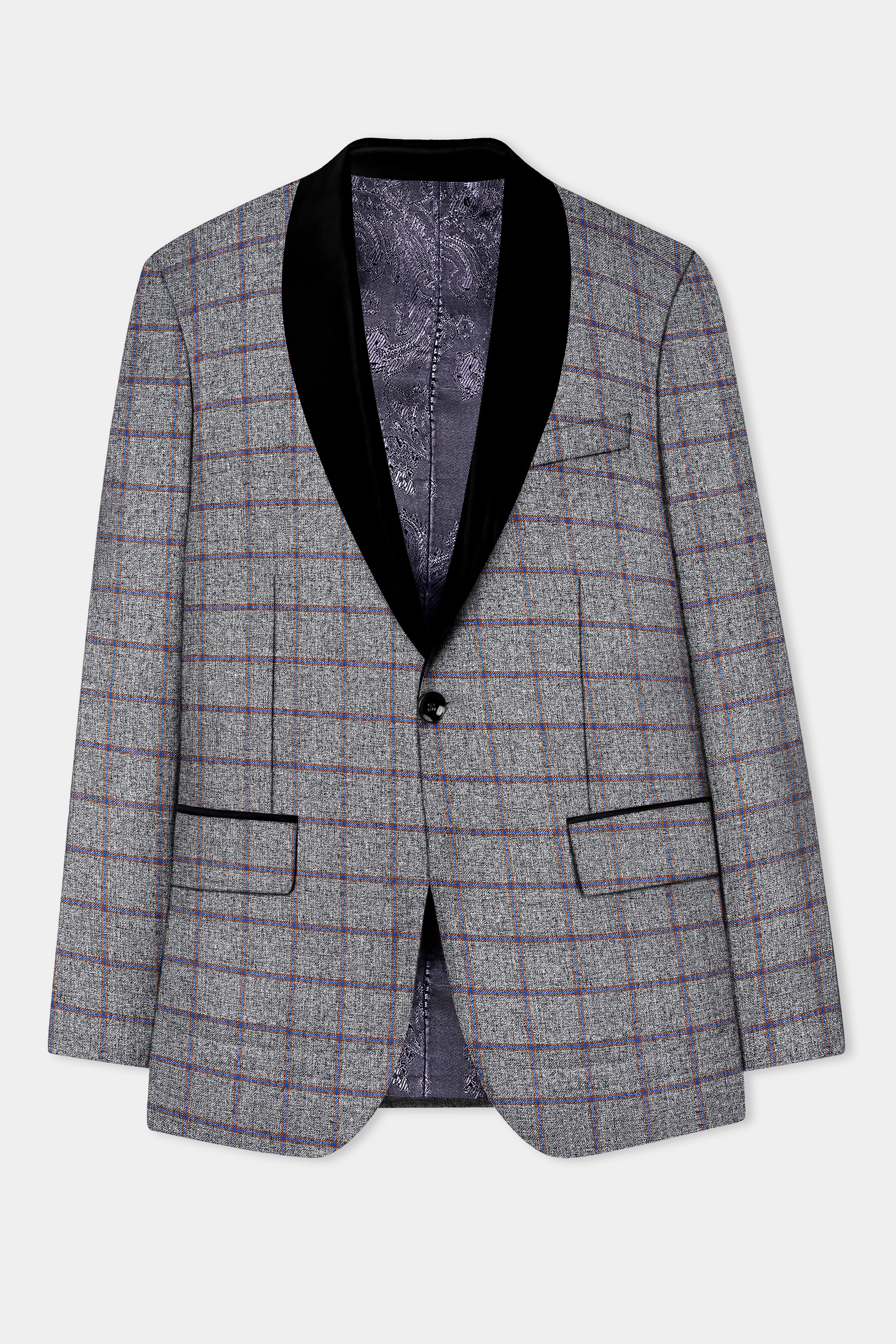 Smokey Gray Windowpane Wool Blend Tuxedo Suit