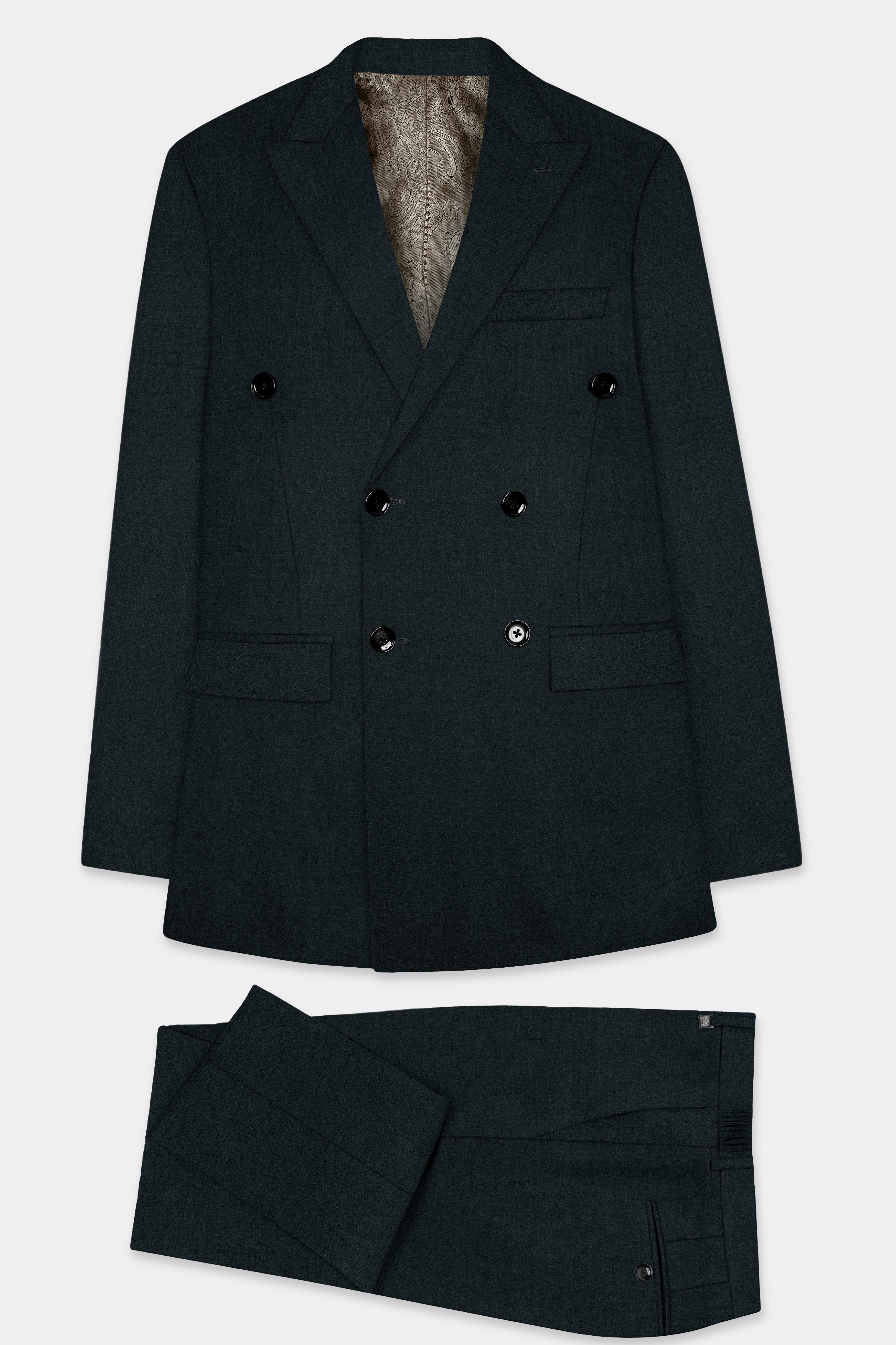 Racing Green Solid Wool Blend Double Breasted Suit