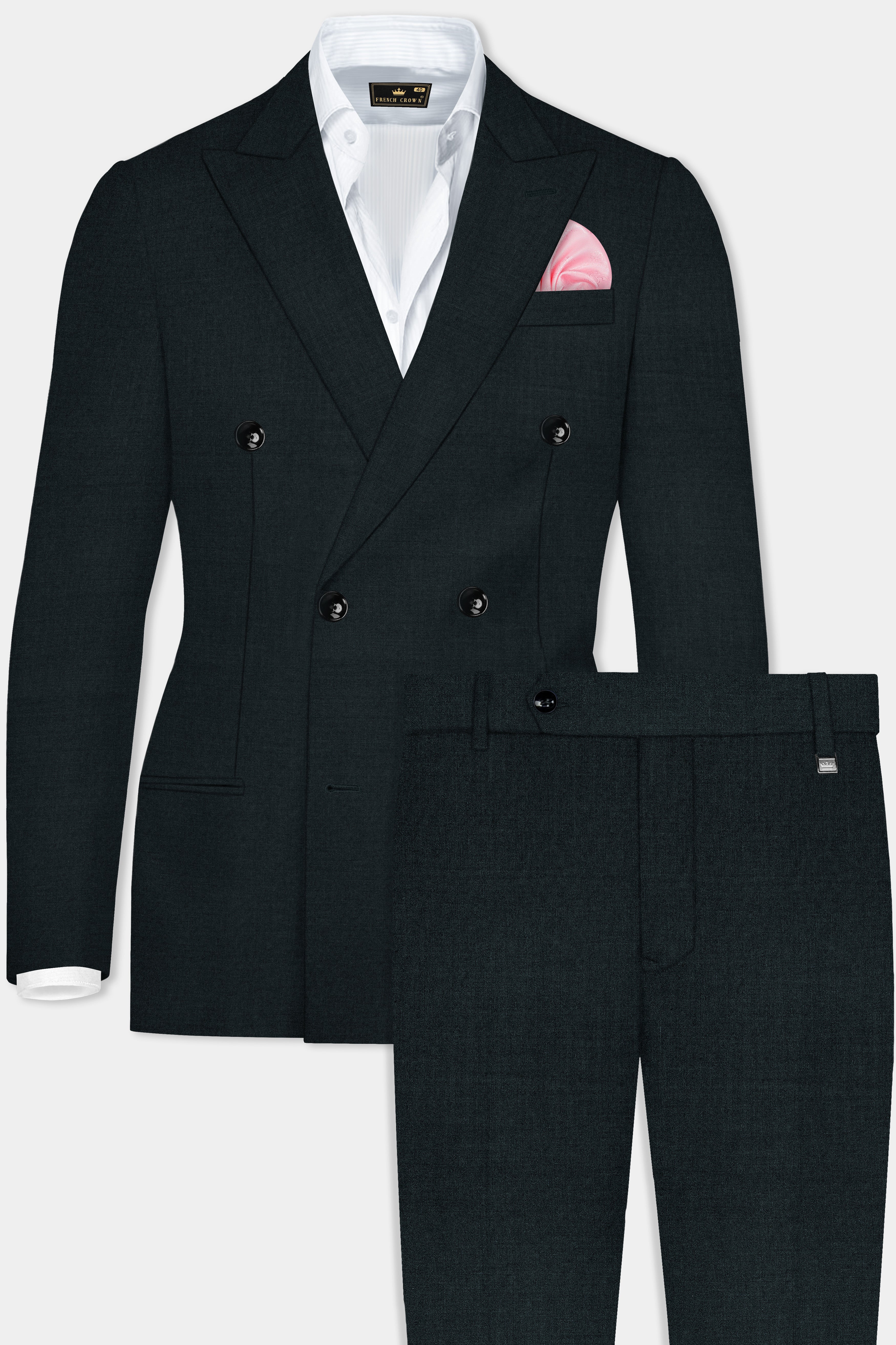 Racing Green Solid Wool Blend Double Breasted Suit