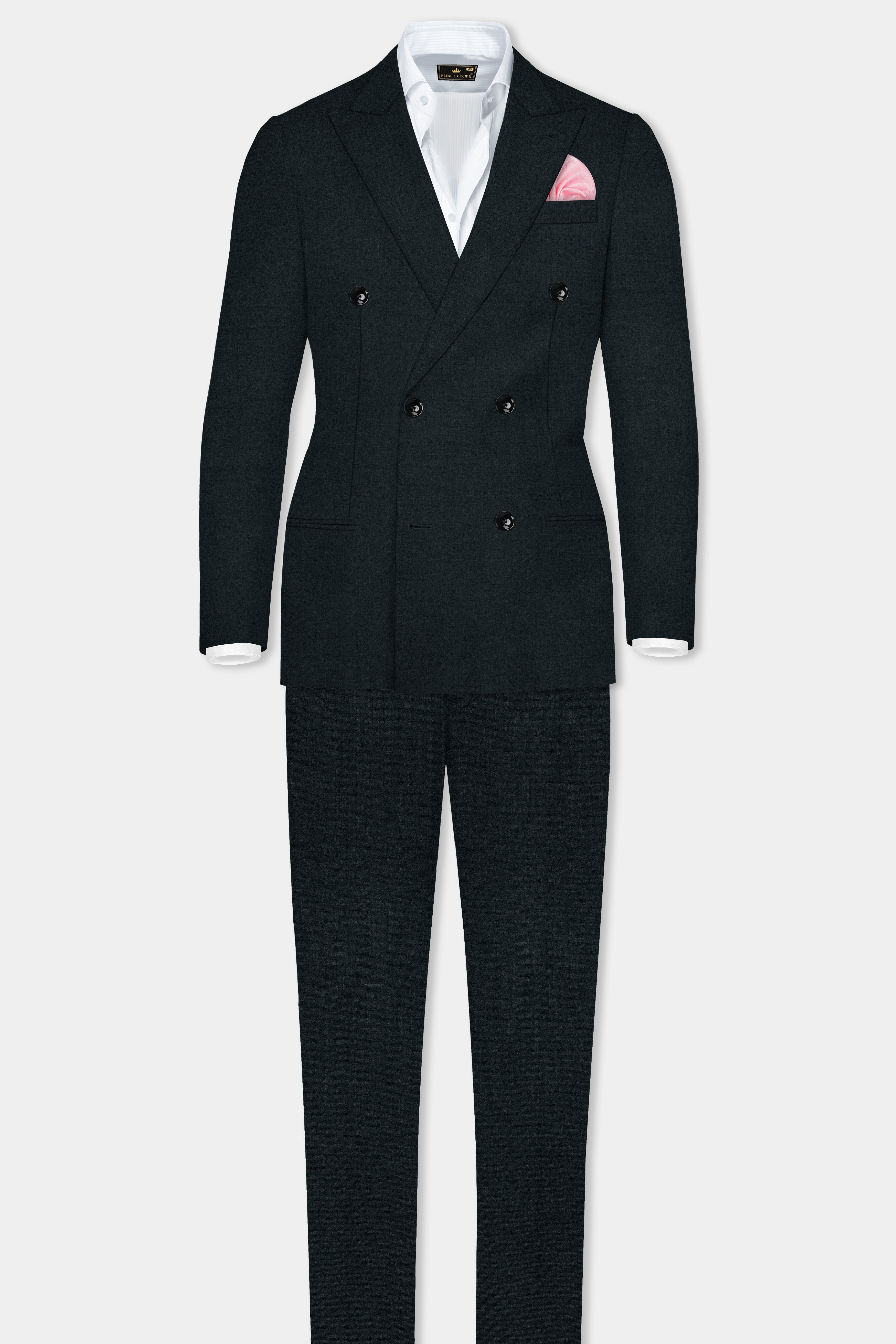 Racing Green Solid Wool Blend Double Breasted Suit