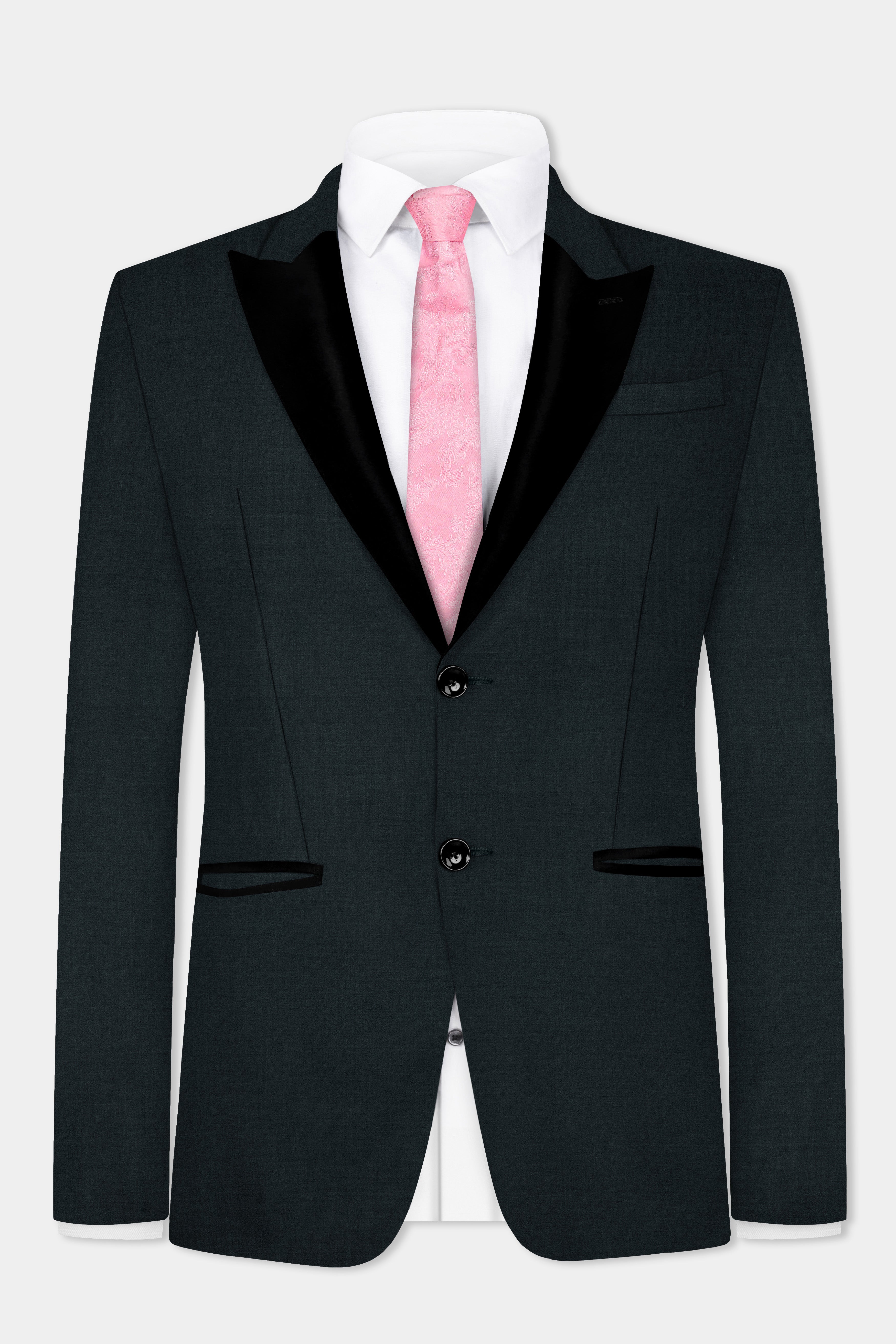 Racing Green Solid Wool Blend Peak Collar Tuxedo Suit