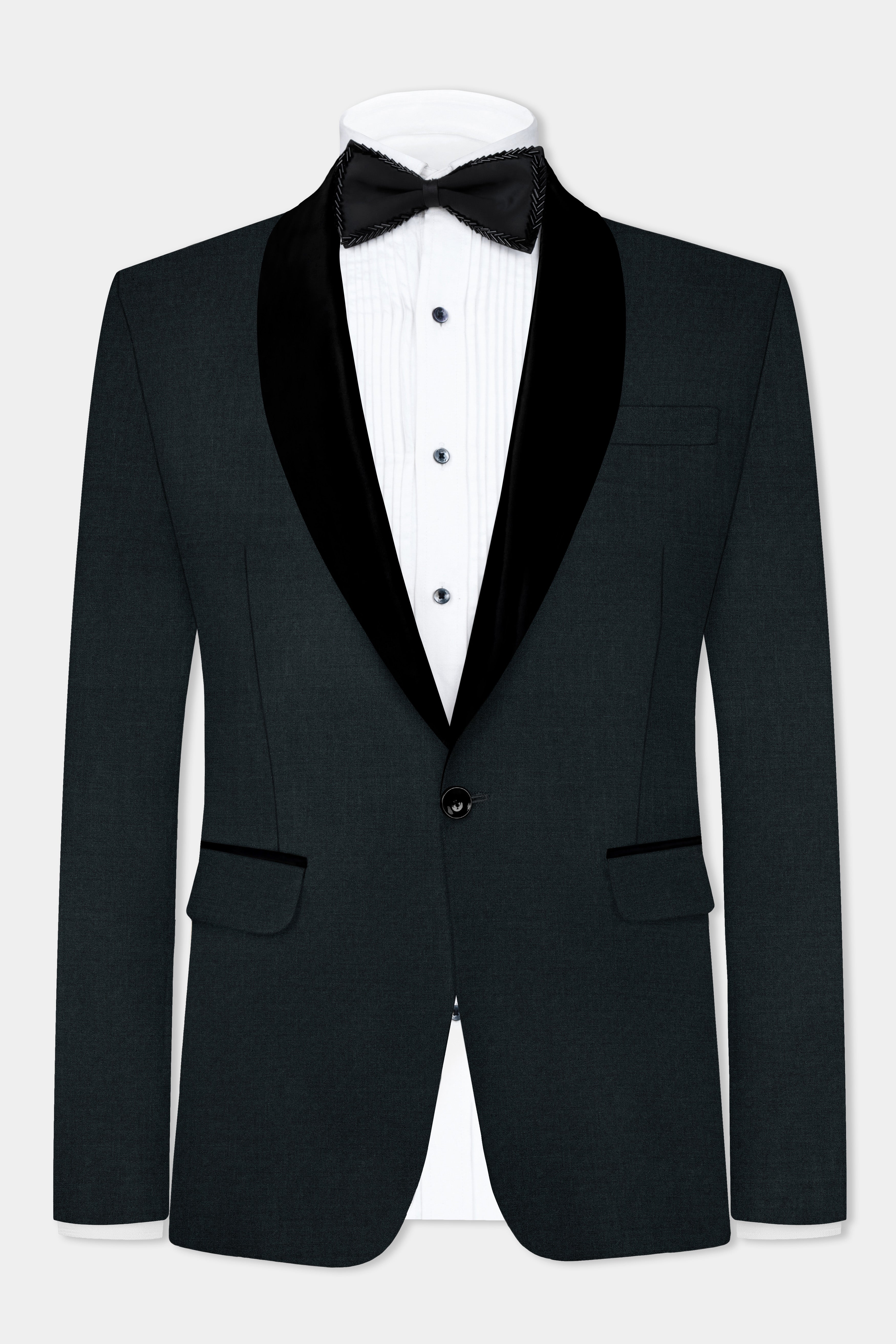 Racing Green Solid Wool Blend Tuxedo Suit